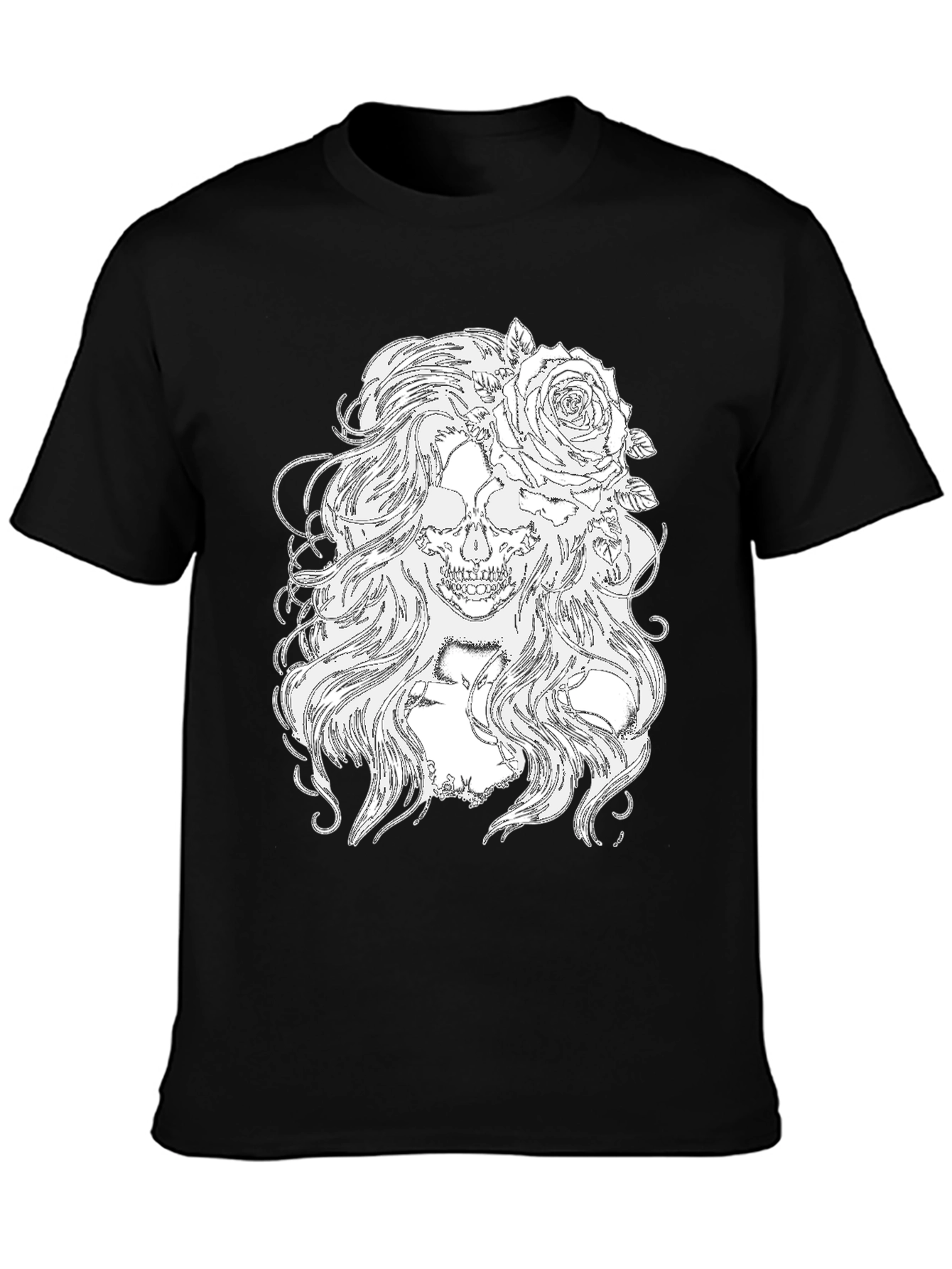 Skull & Roses Graphic Tee - Black Cotton T-Shirt