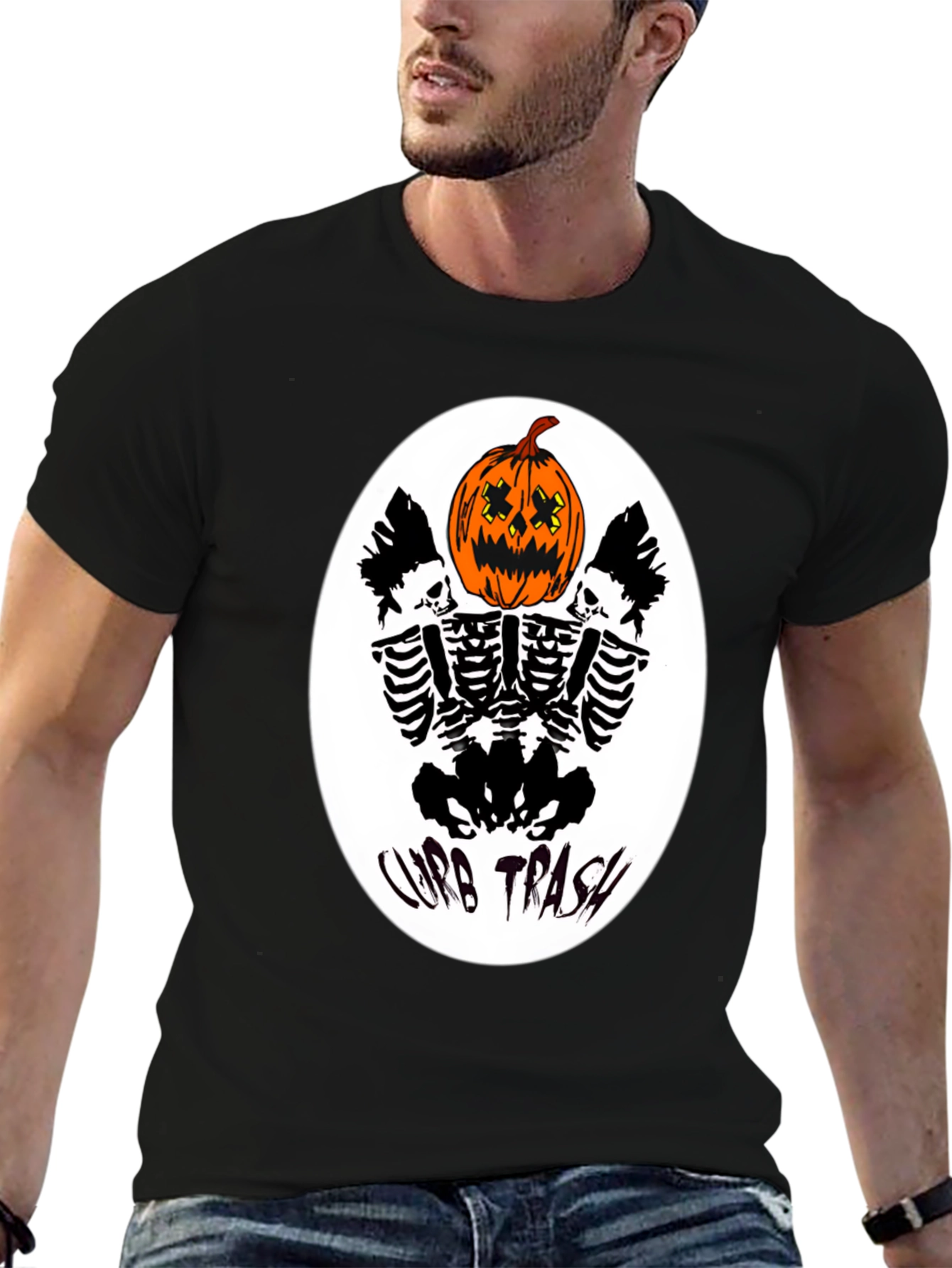 Curb Trash Pumpkin Skeleton Graphic Tee