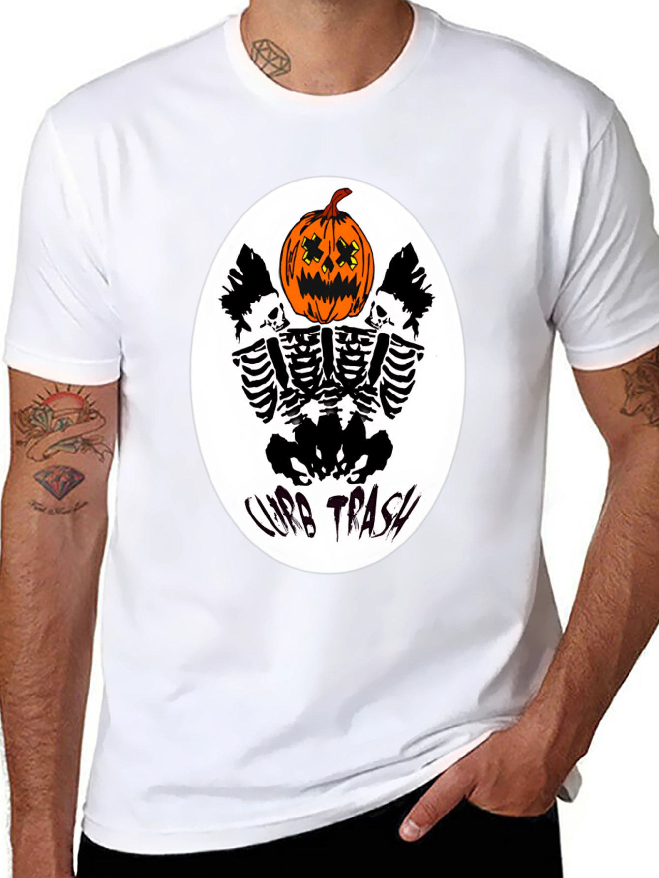 Curb Trash Pumpkin Skeleton Graphic Tee