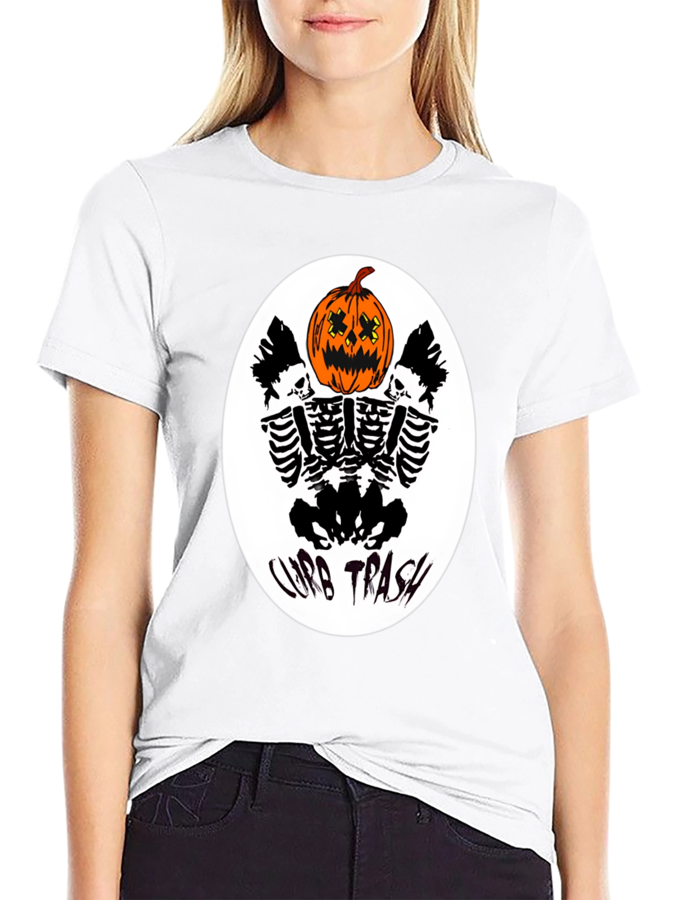 Curb Trash Pumpkin Skeleton Graphic Tee