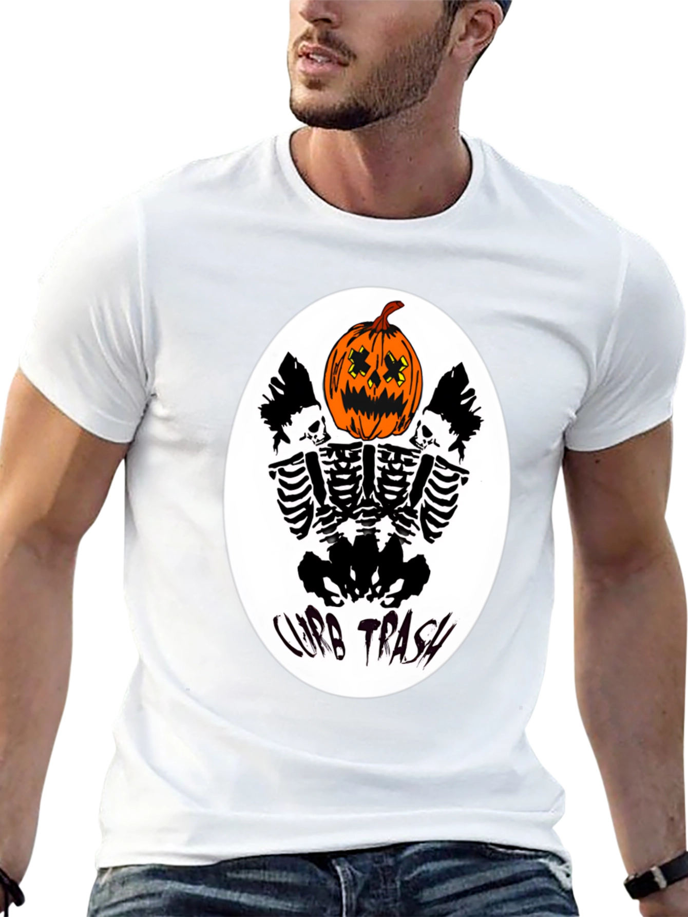 Curb Trash Pumpkin Skeleton Graphic Tee