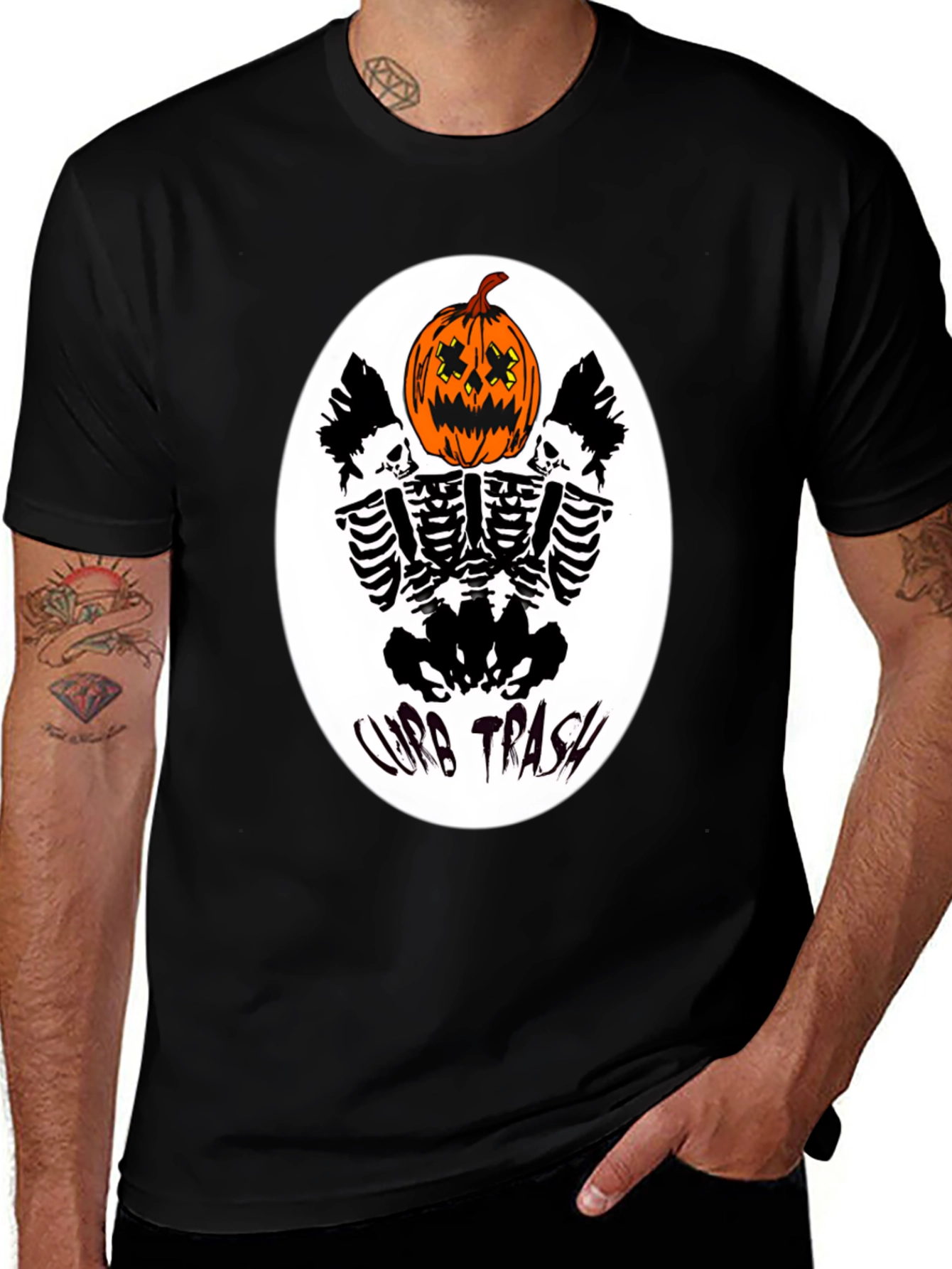 Curb Trash Pumpkin Skeleton Graphic Tee