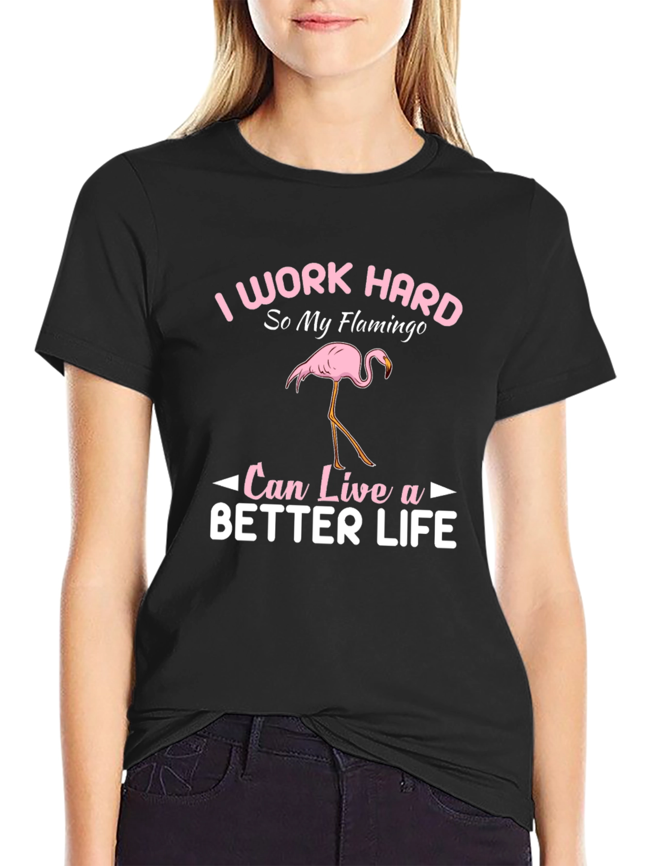 I Work Hard Flamingo Graphic T-Shirt