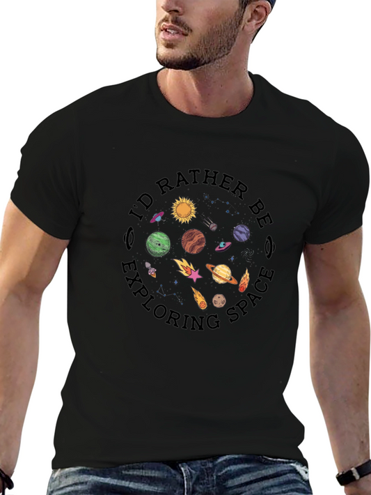 Id Rather Be Exploring Space Black T-Shirt