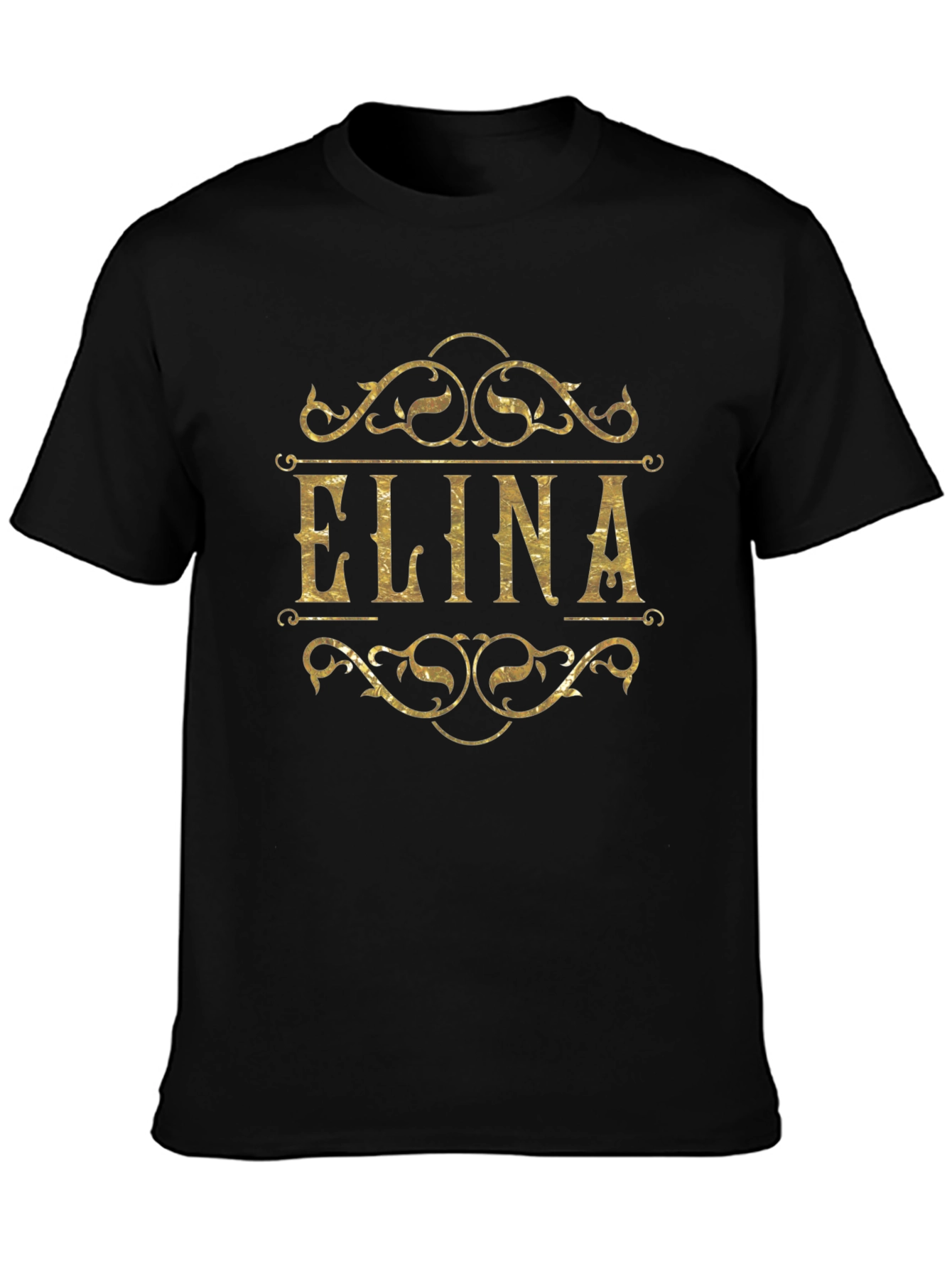 Personalized ELINA Gold Style Black T-Shirt
