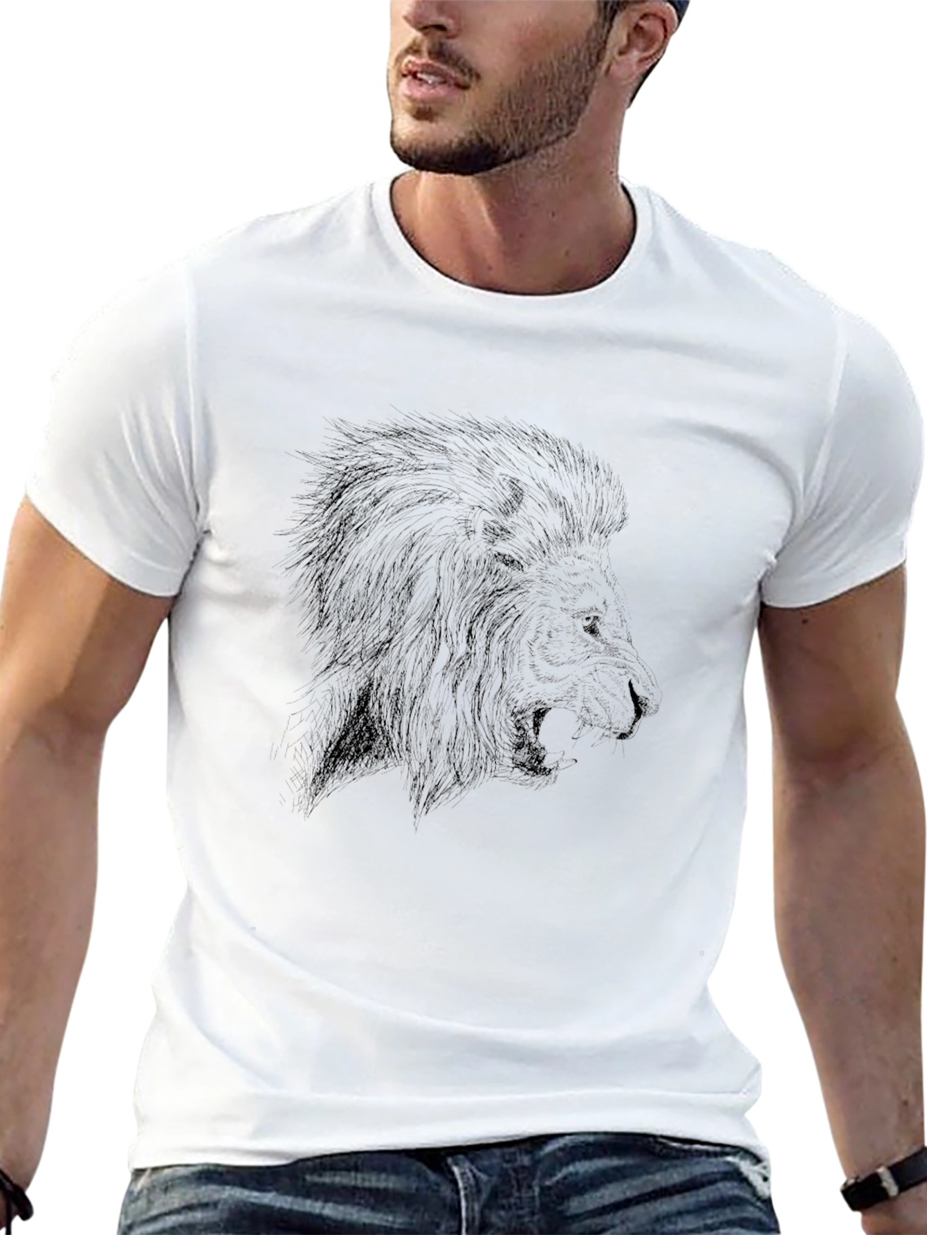 Lion Graphic Print Black Crew Neck Tee