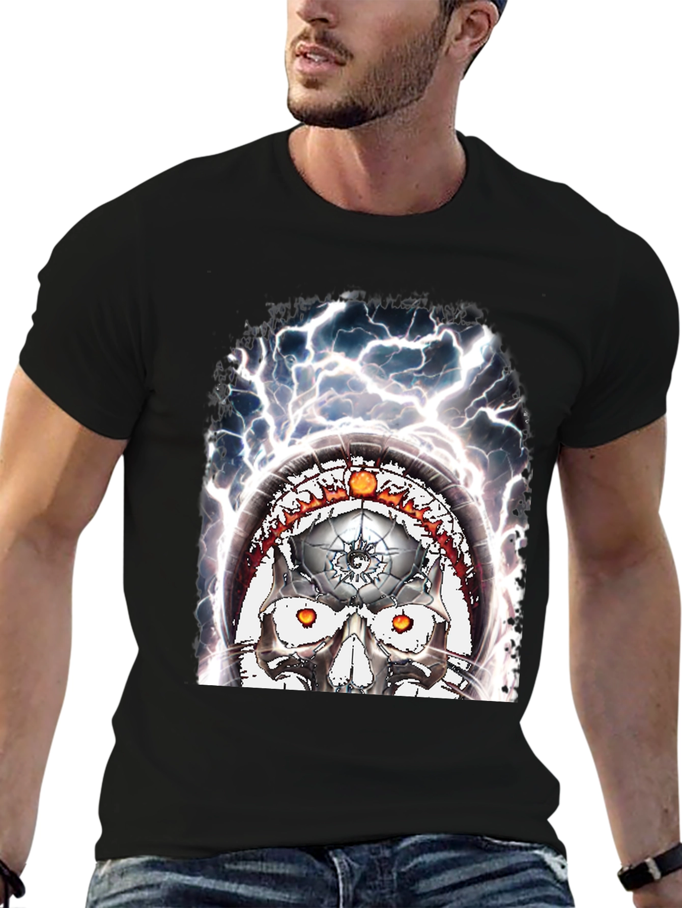 Skull Lightning Graphic Tee - Mens Black T-Shirt