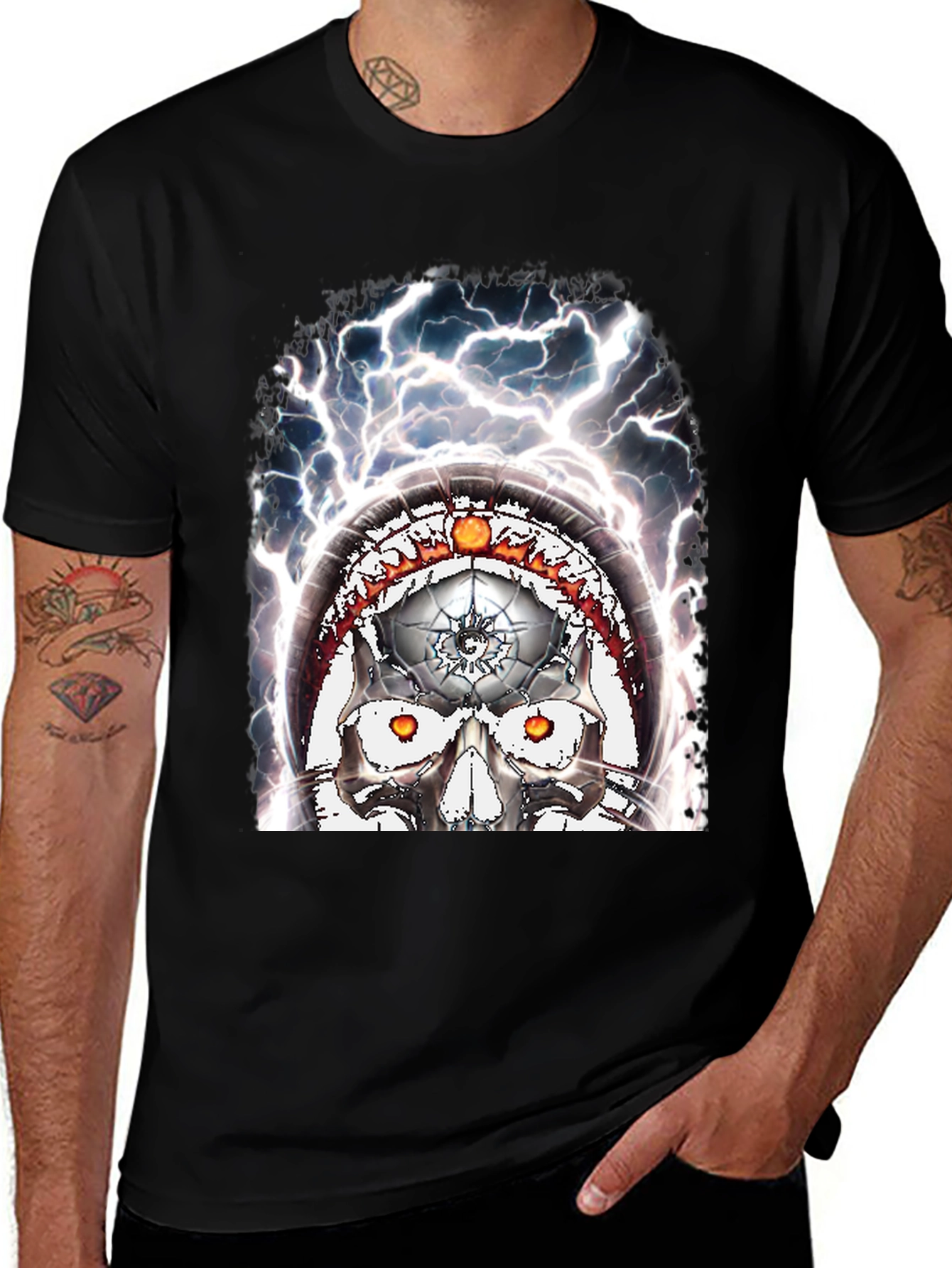 Skull Lightning Graphic Tee - Mens Black T-Shirt