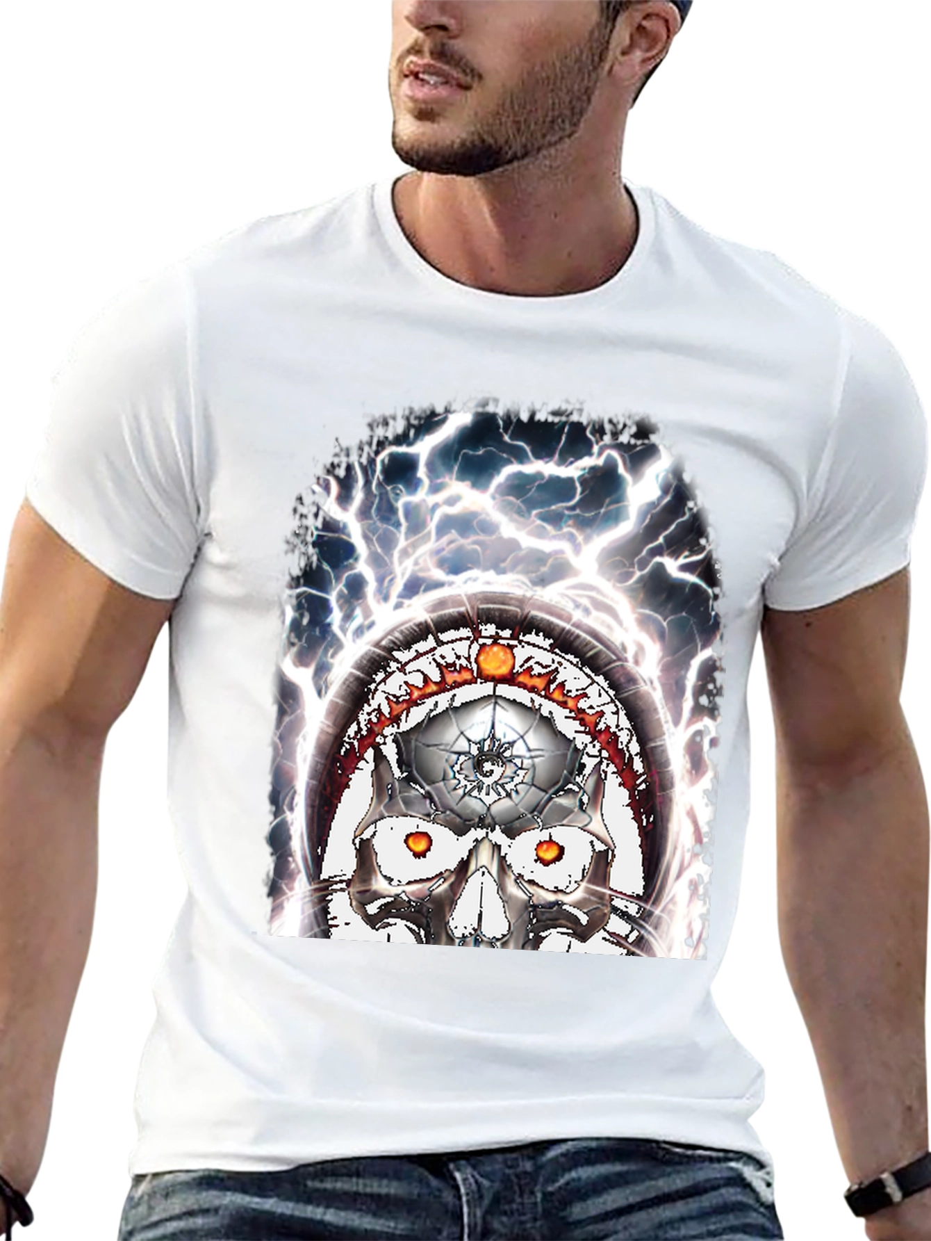Skull Lightning Graphic Tee - Mens Black T-Shirt