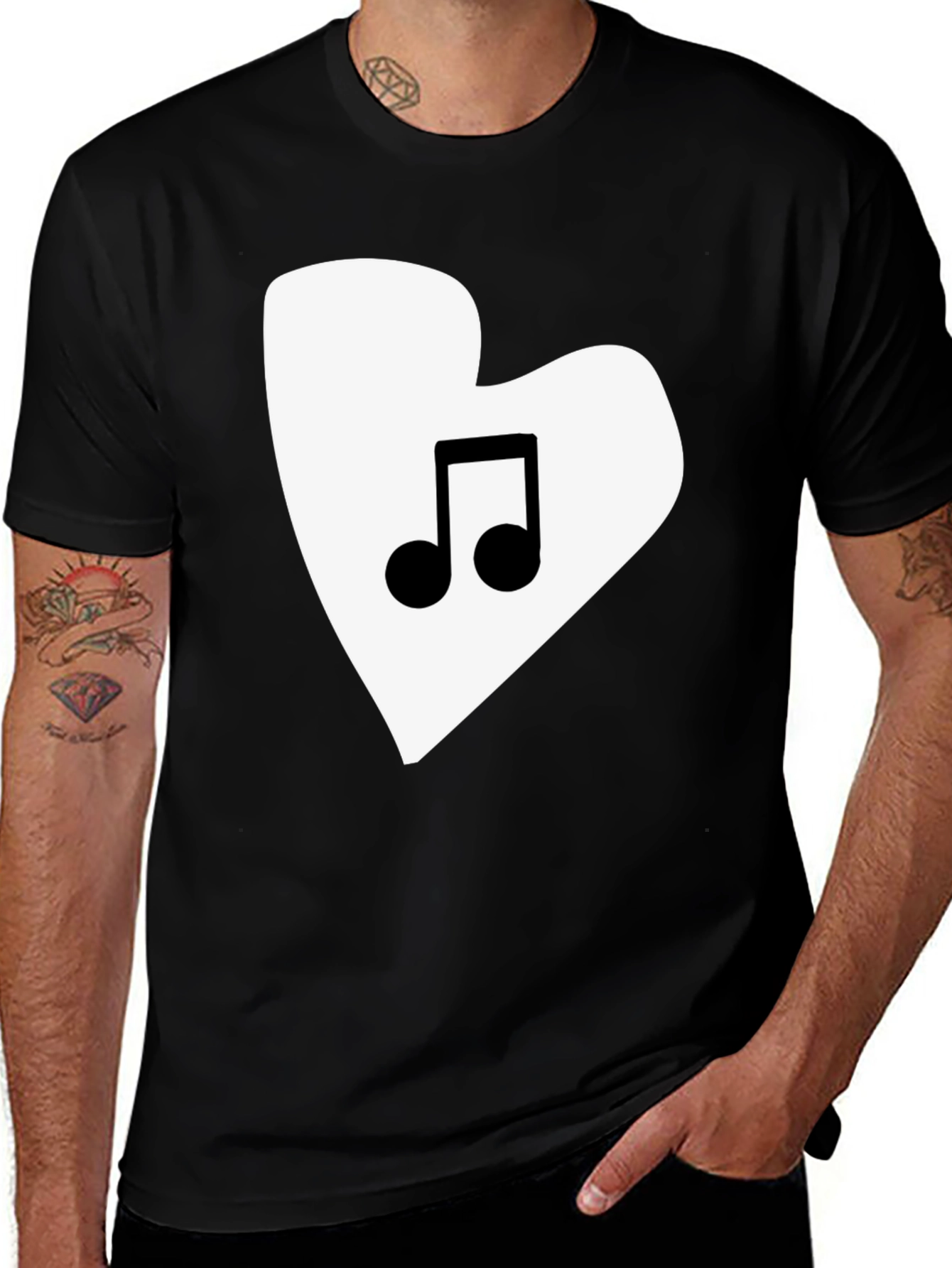 Music Lovers Heart Graphic Tee - Black
