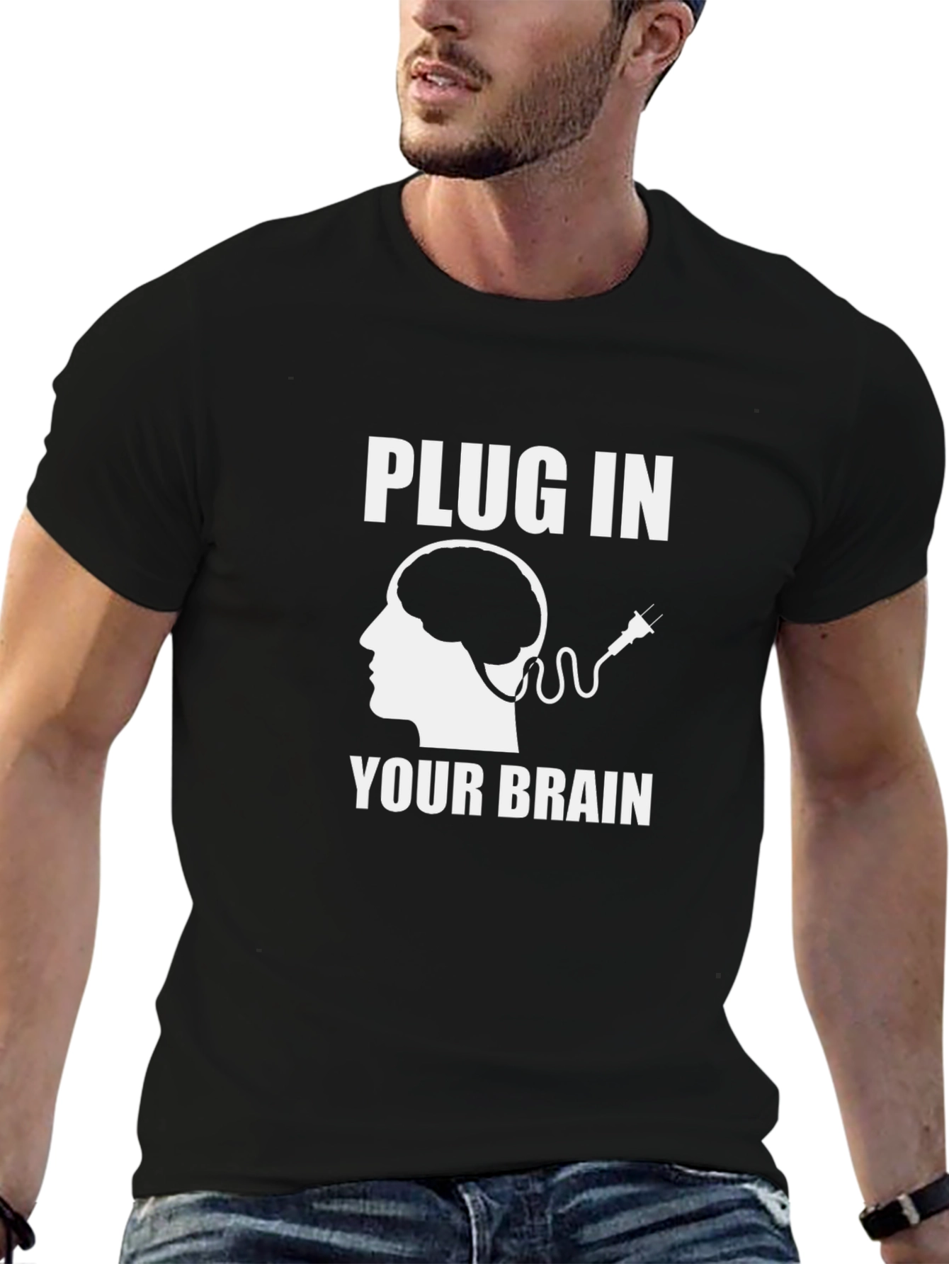 Plug In Your Brain Graphic Tee - Funny T-Shirt