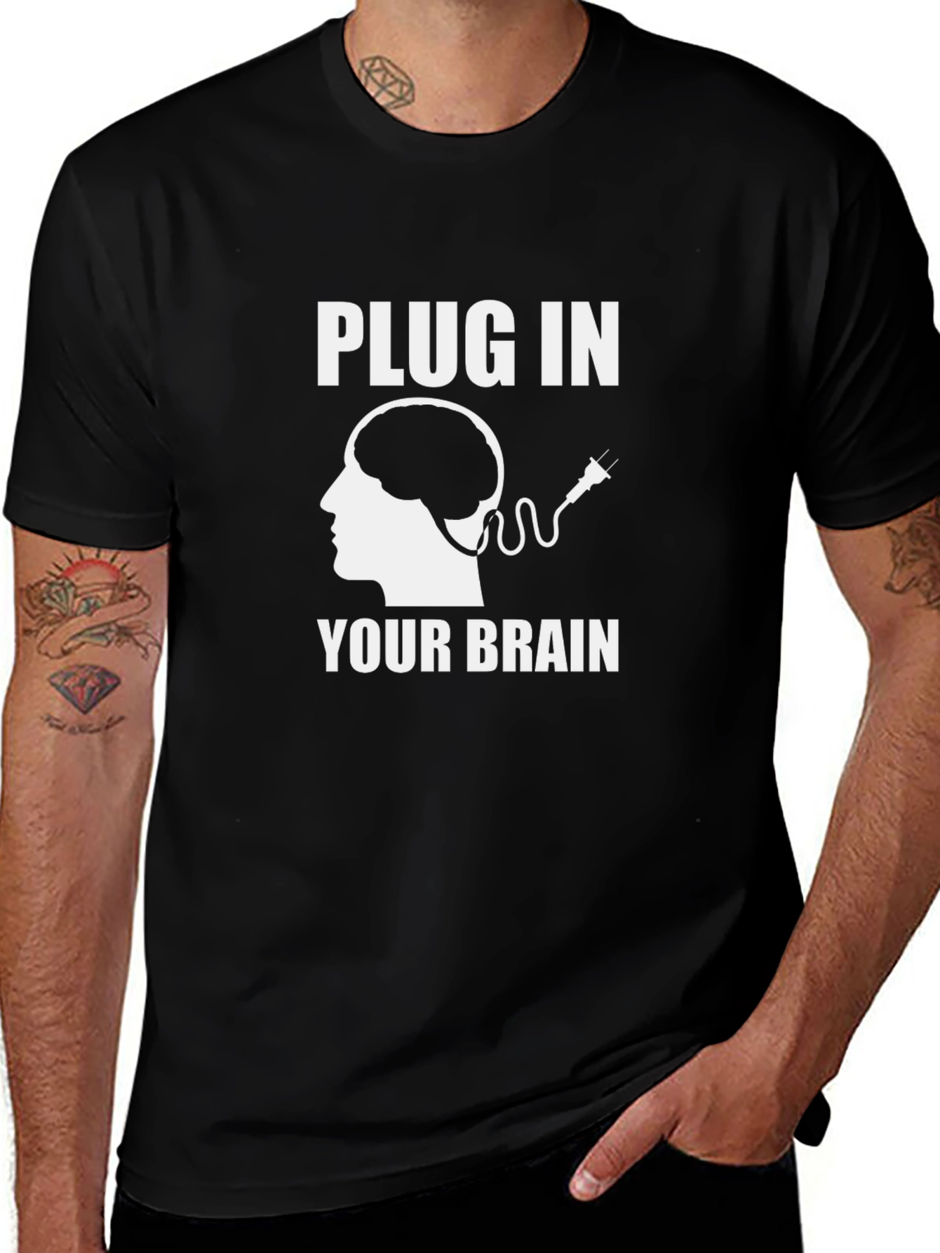 Plug In Your Brain Graphic Tee - Funny T-Shirt