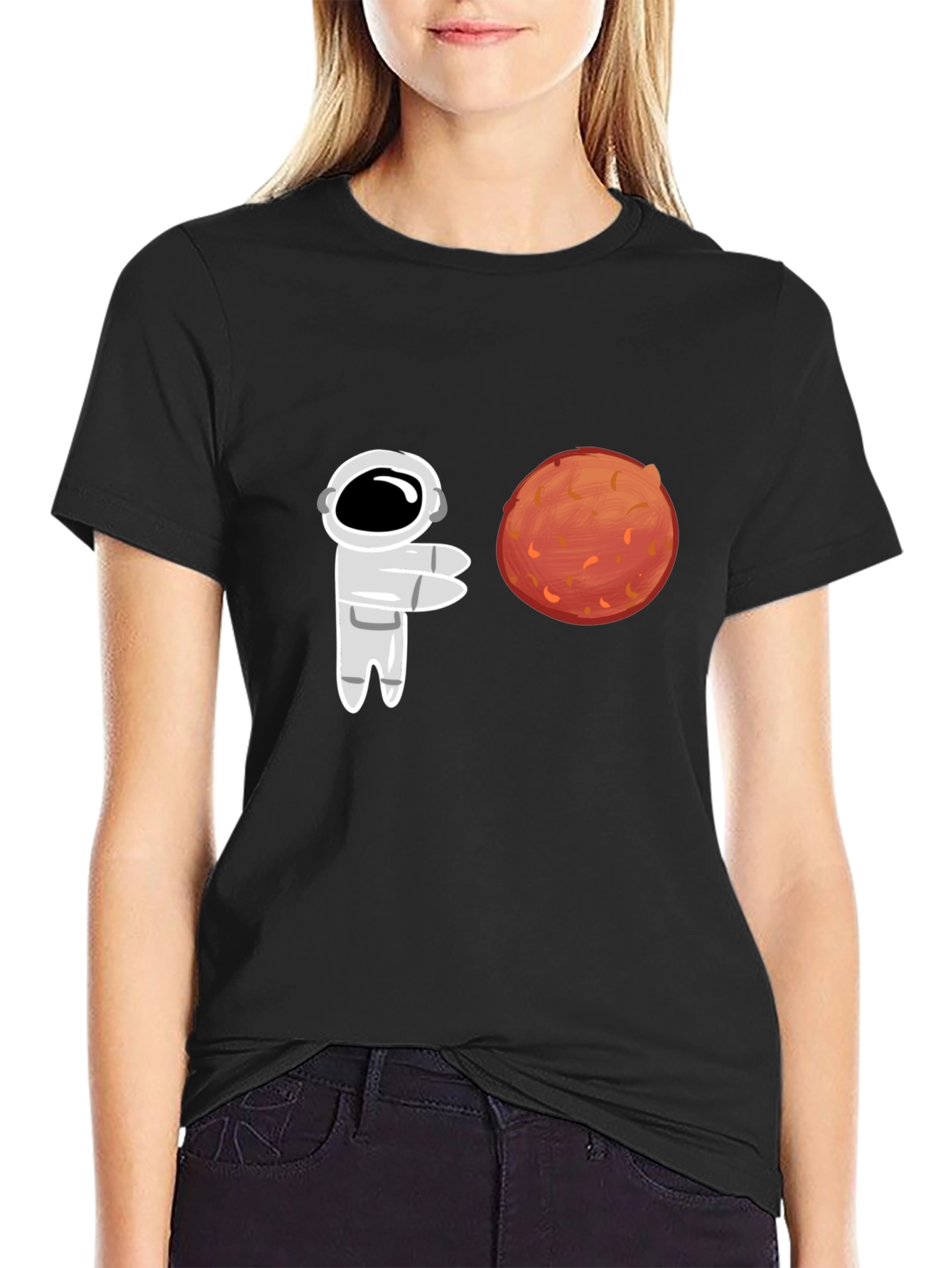 Astronaut & Mars Graphic Tee - Black Cotton T-Shirt