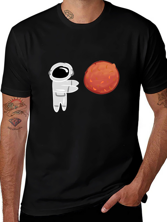 Astronaut & Mars Graphic Tee - Black Cotton T-Shirt