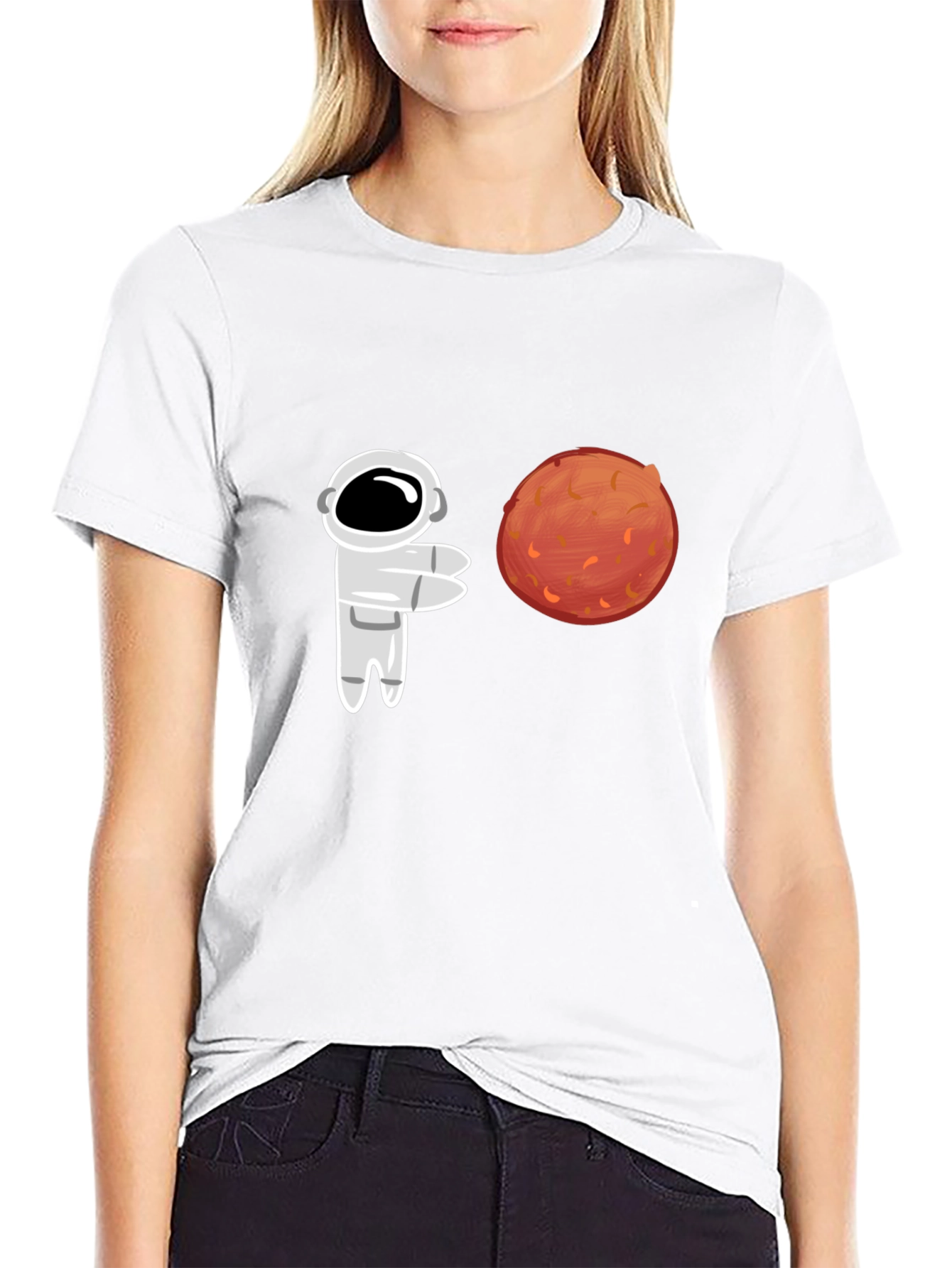 Astronaut & Mars Graphic Tee - Black Cotton T-Shirt