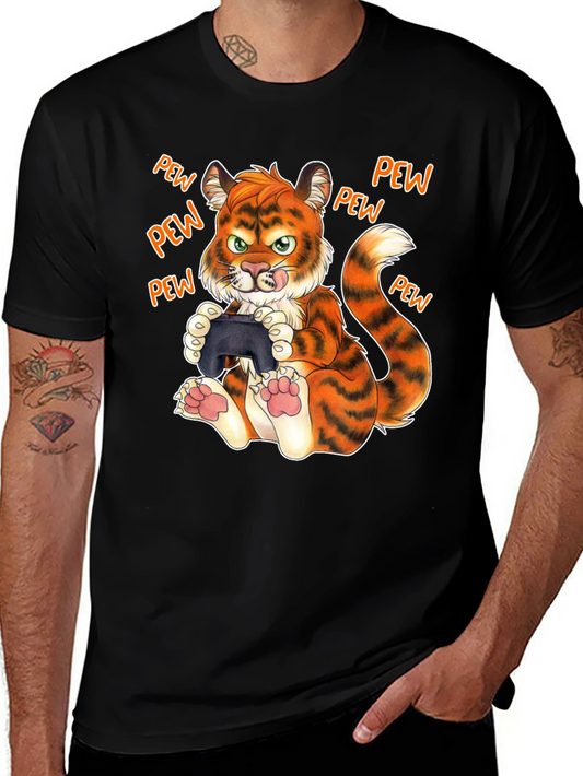 Gamer Tiger Graphic Tee - Pew Pew Gaming Shirt
