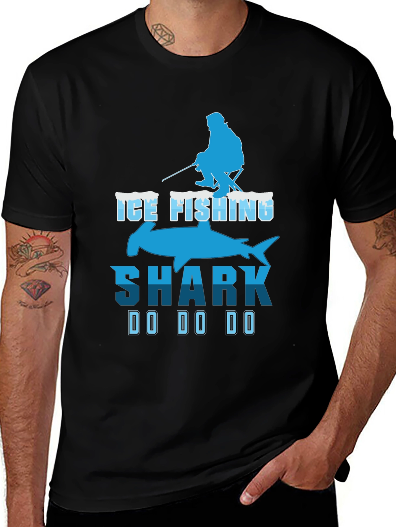 Ice Fishing Shark T-Shirt Funny Fisherman Tee