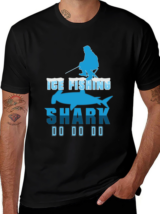 Ice Fishing Shark T-Shirt Funny Fisherman Tee