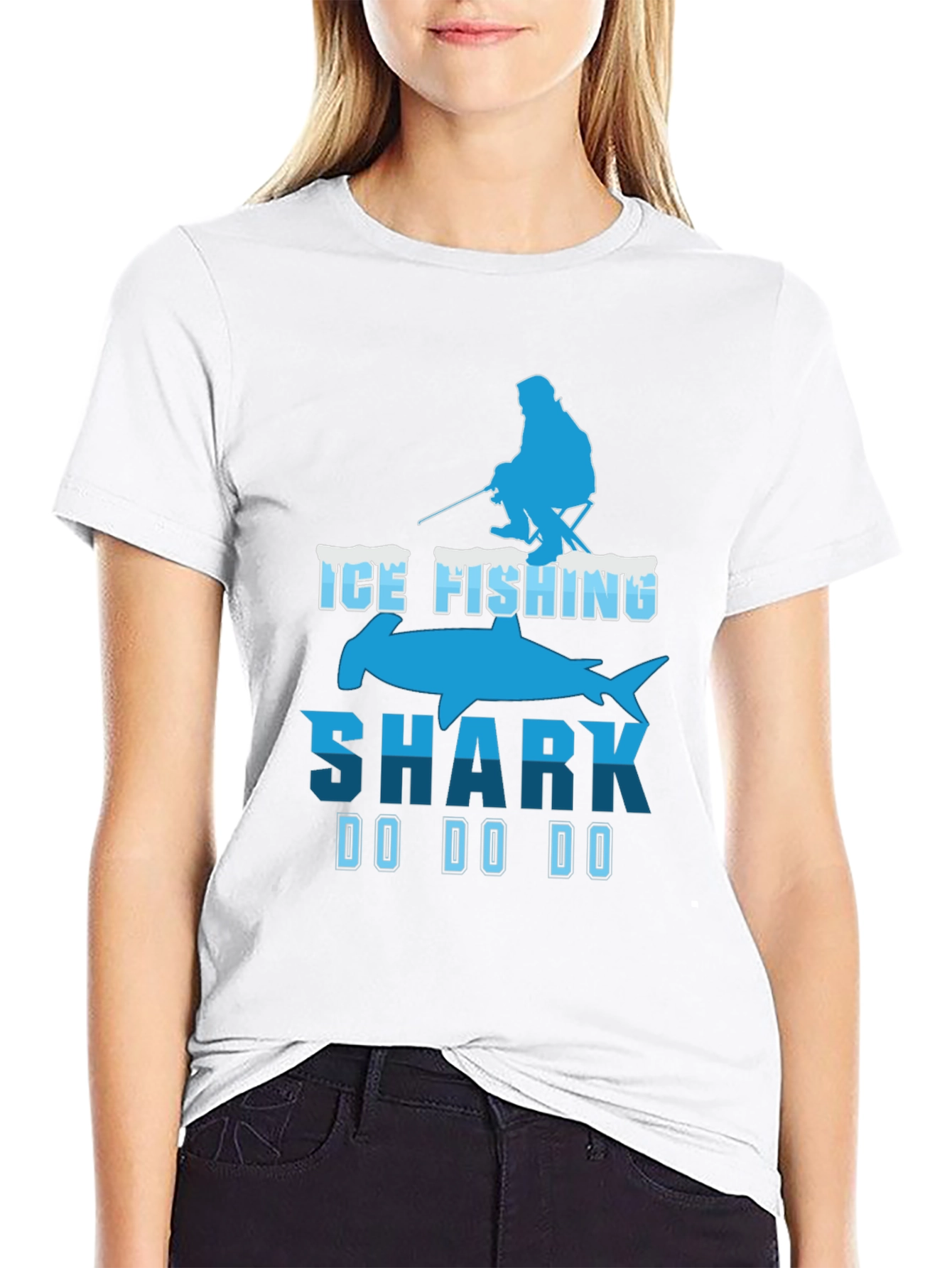 Ice Fishing Shark T-Shirt Funny Fisherman Tee