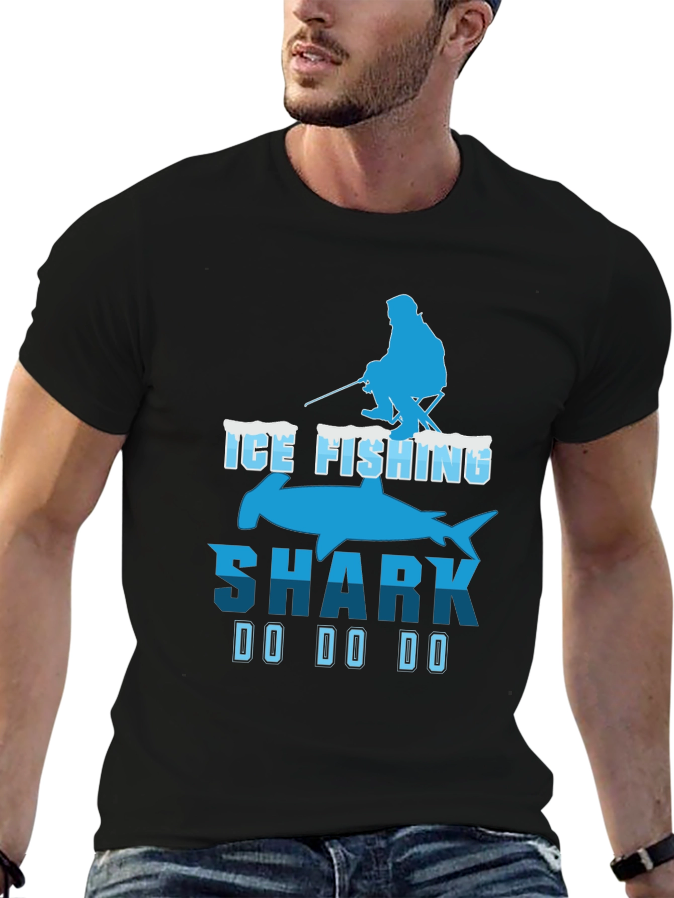 Ice Fishing Shark T-Shirt Funny Fisherman Tee