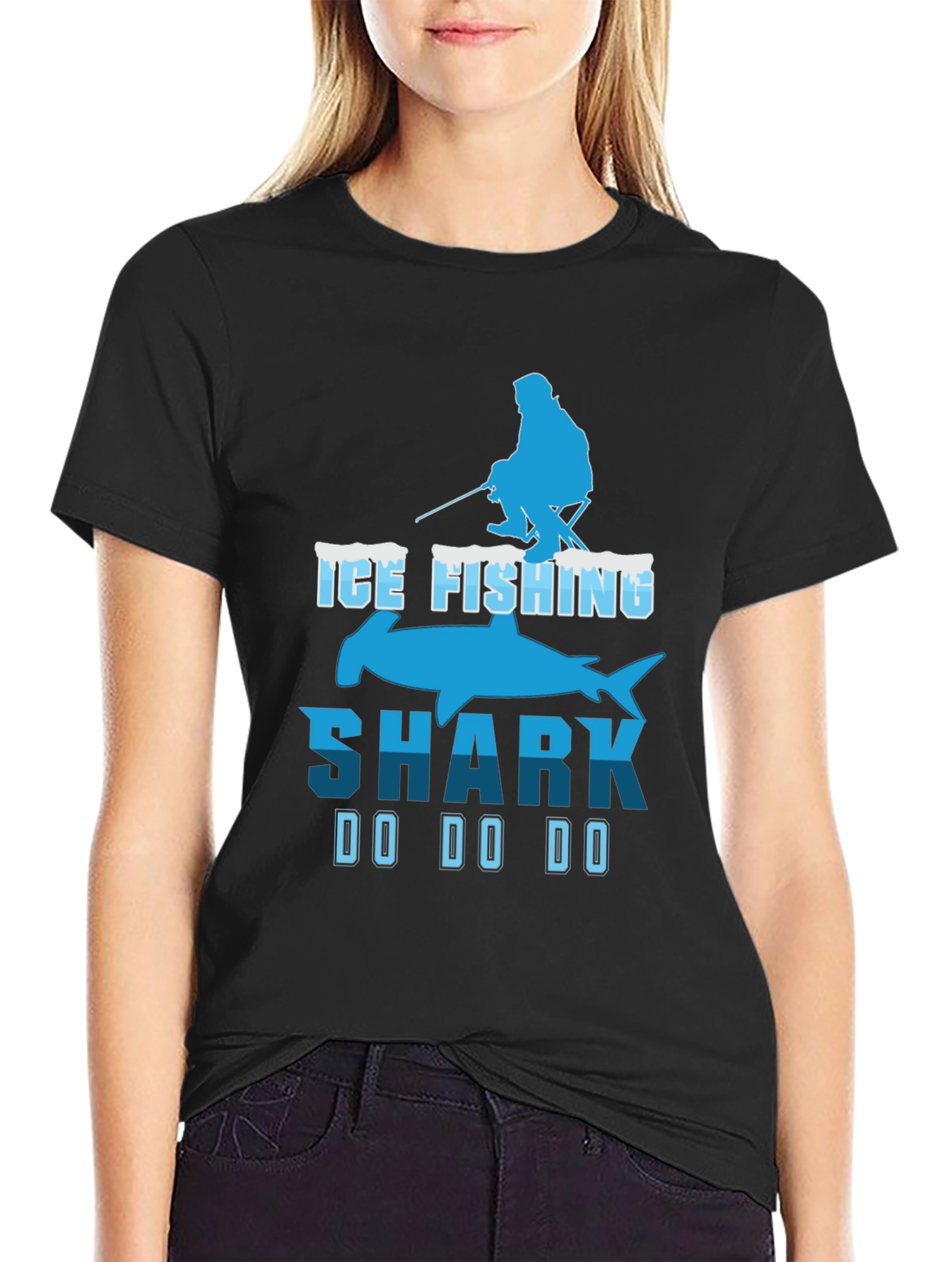 Ice Fishing Shark T-Shirt Funny Fisherman Tee
