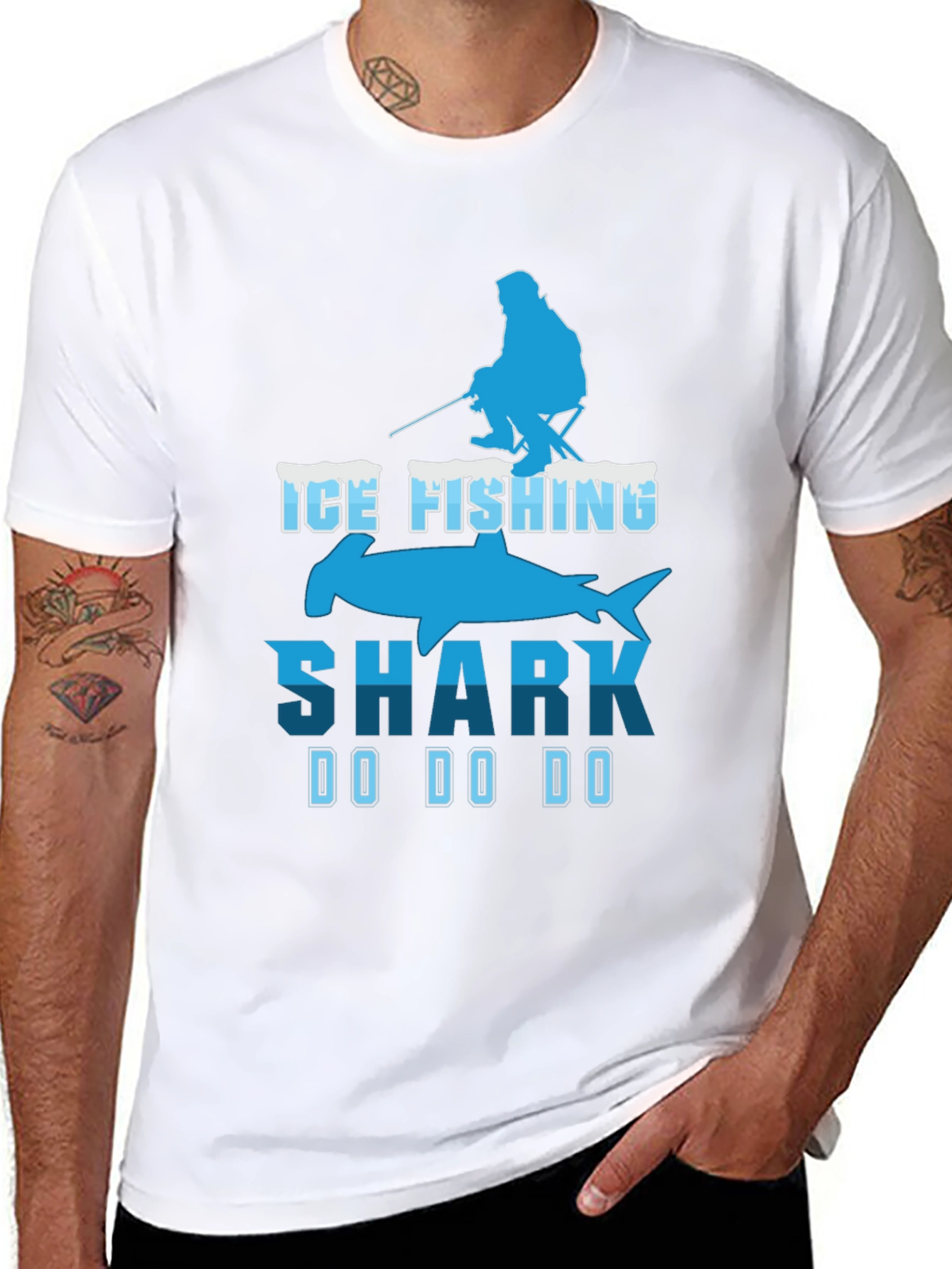 Ice Fishing Shark T-Shirt Funny Fisherman Tee