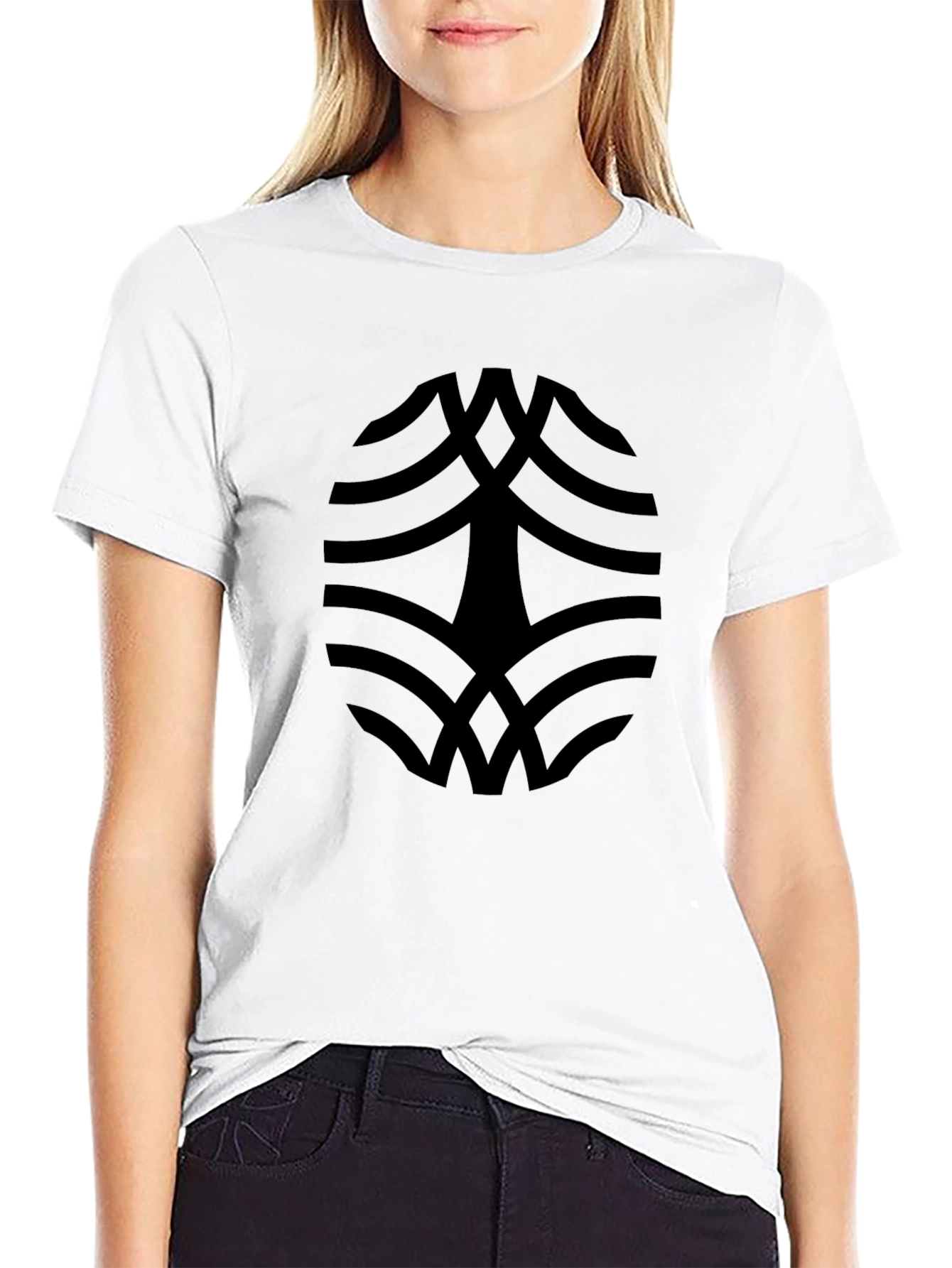 Black Tee with Abstract Oval Design