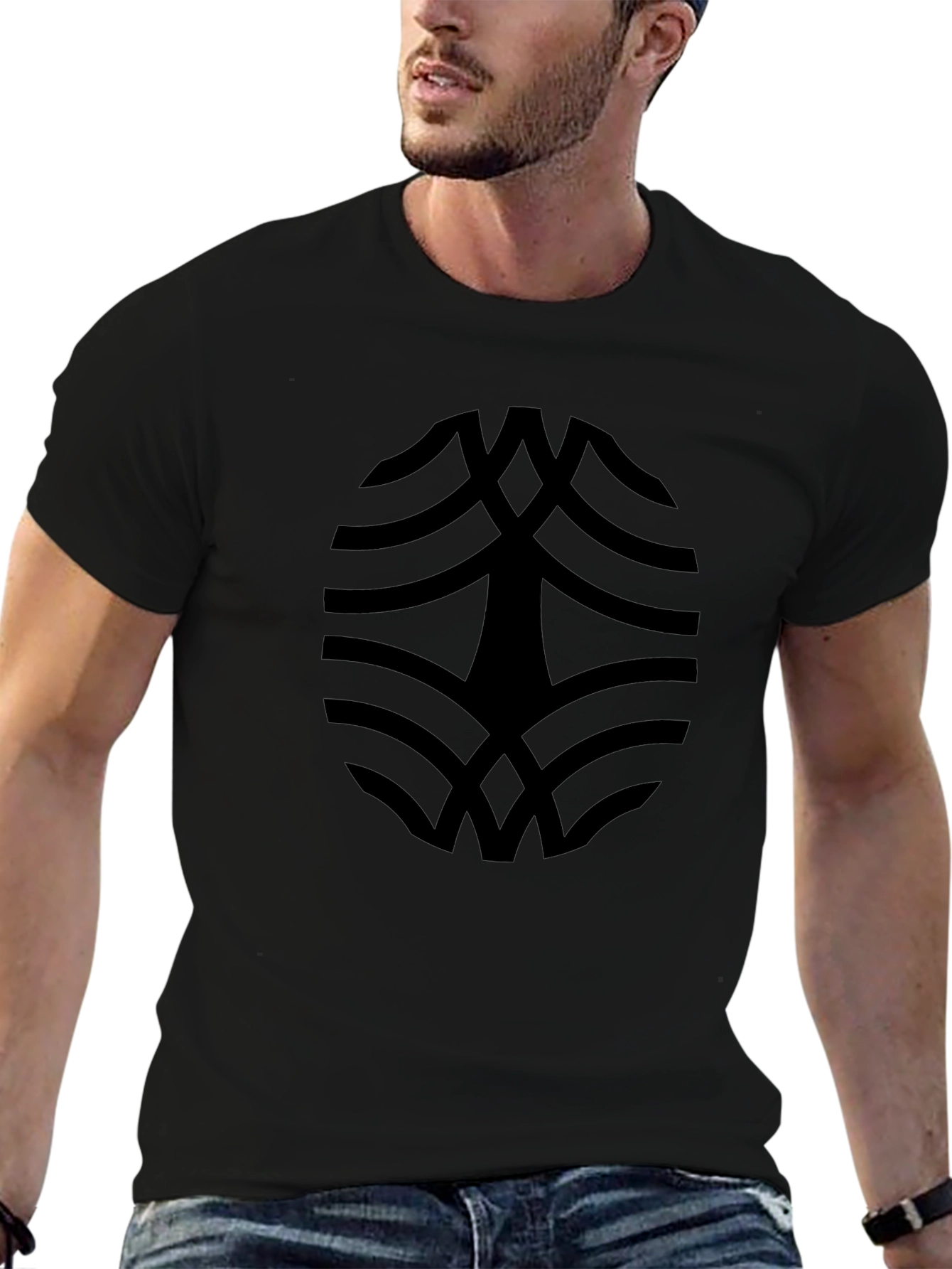Black Tee with Abstract Oval Design