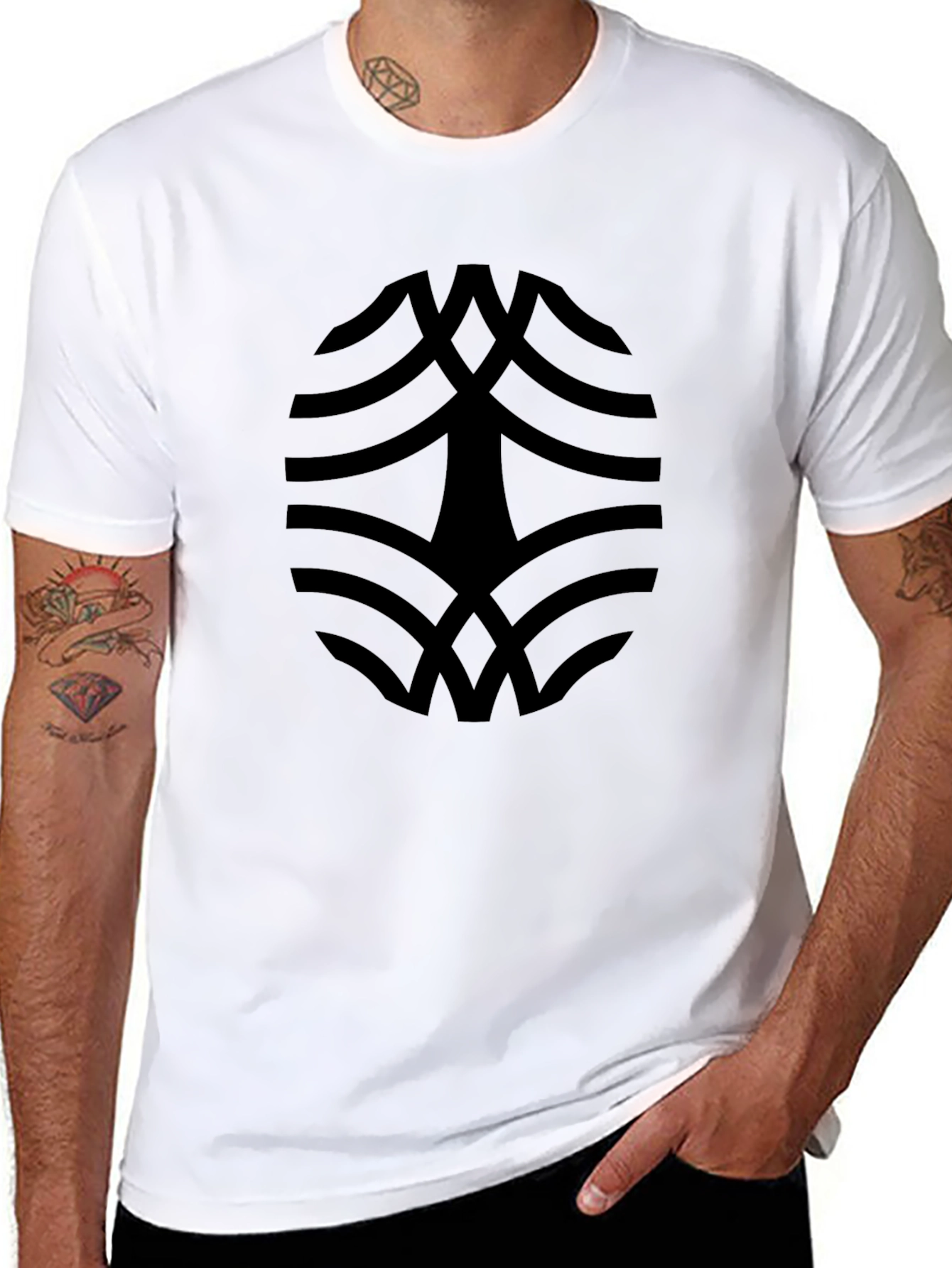 Black Tee with Abstract Oval Design