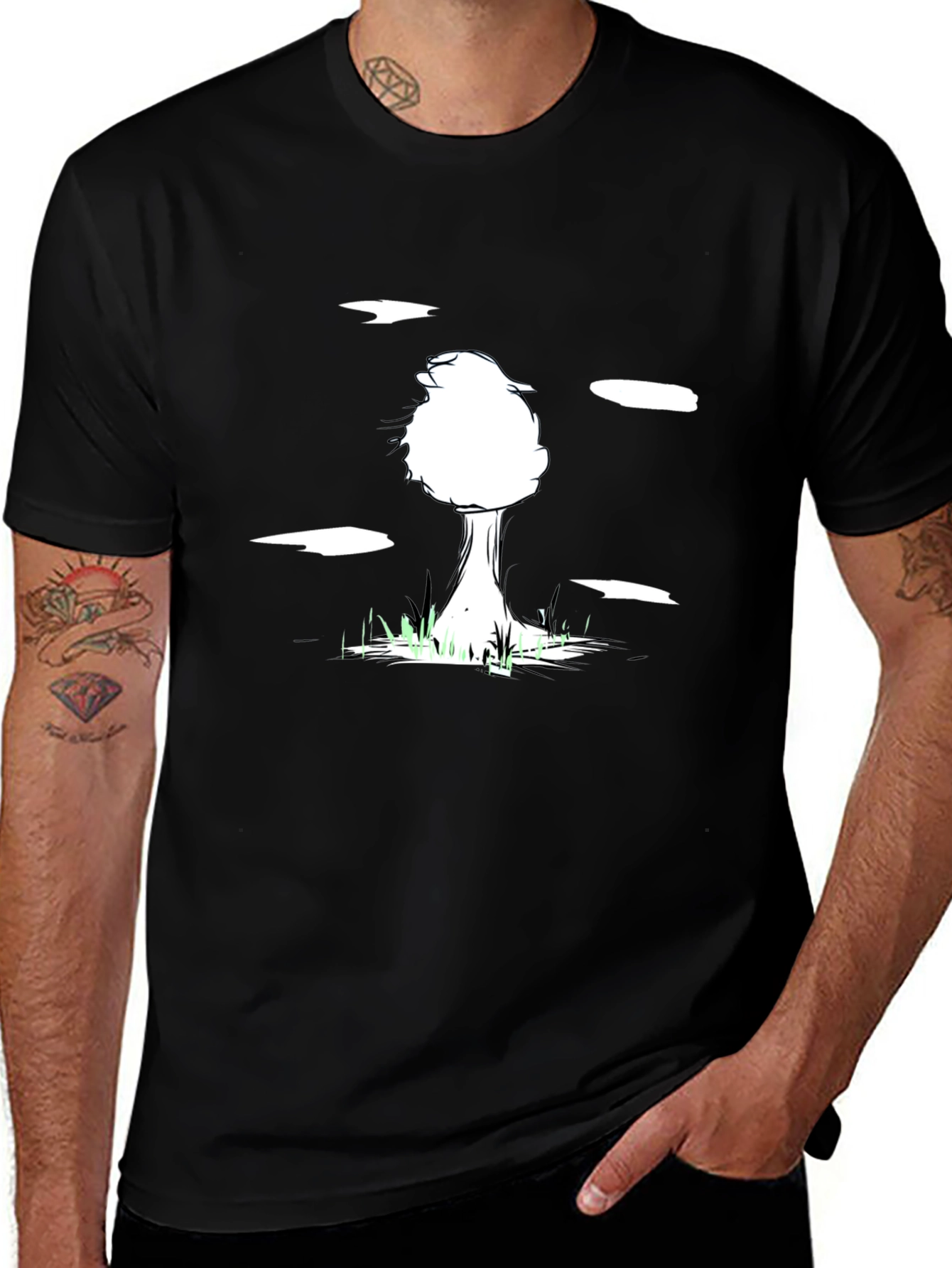 Abstract Tree Graphic Tee - Black Cotton Blend