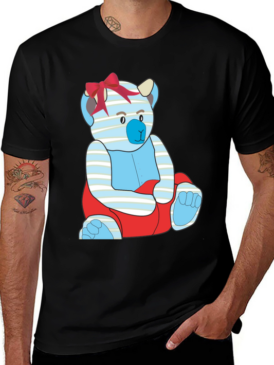 Black T-Shirt with Cute Cartoon Bear Design
