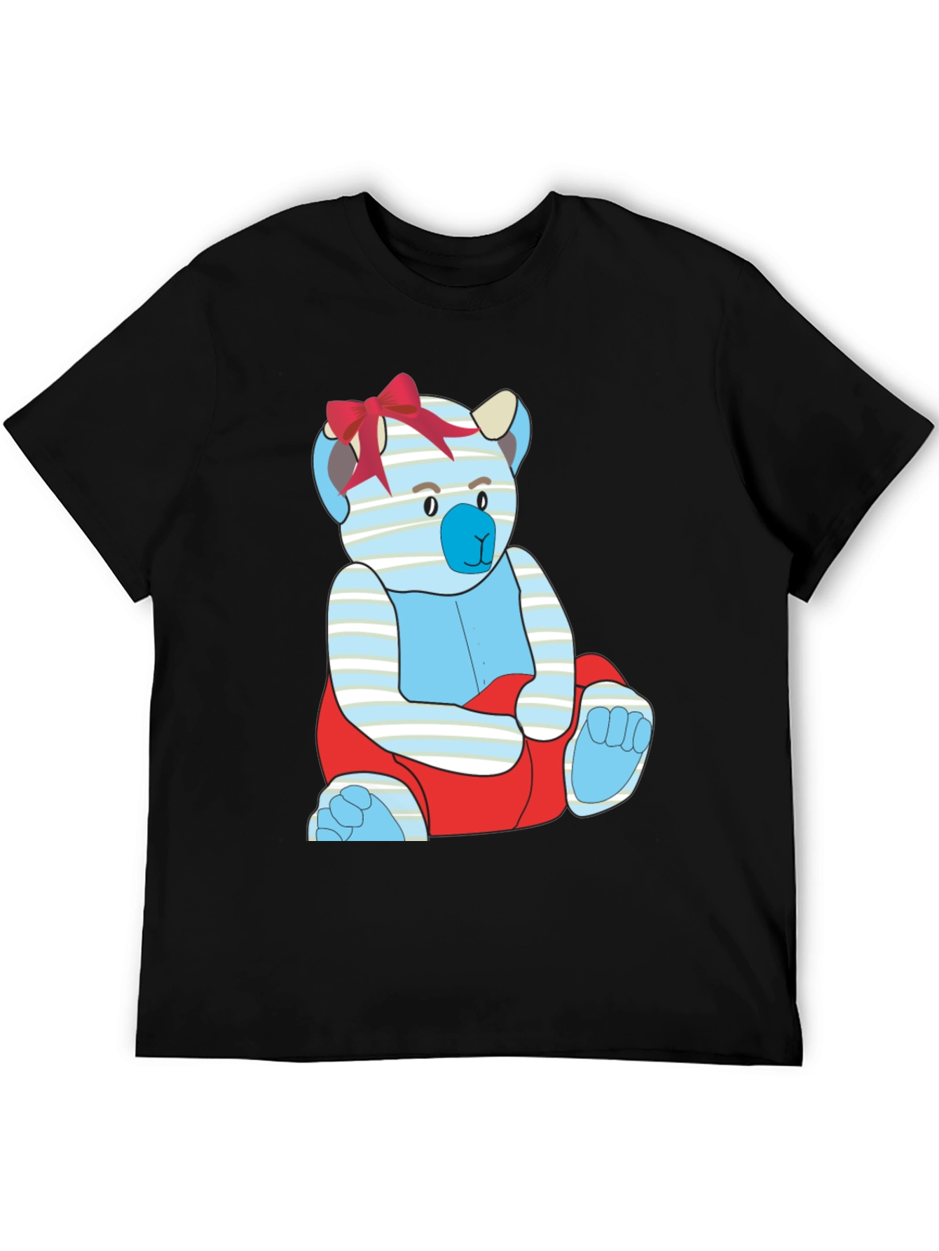 Black T-Shirt with Cute Cartoon Bear Design