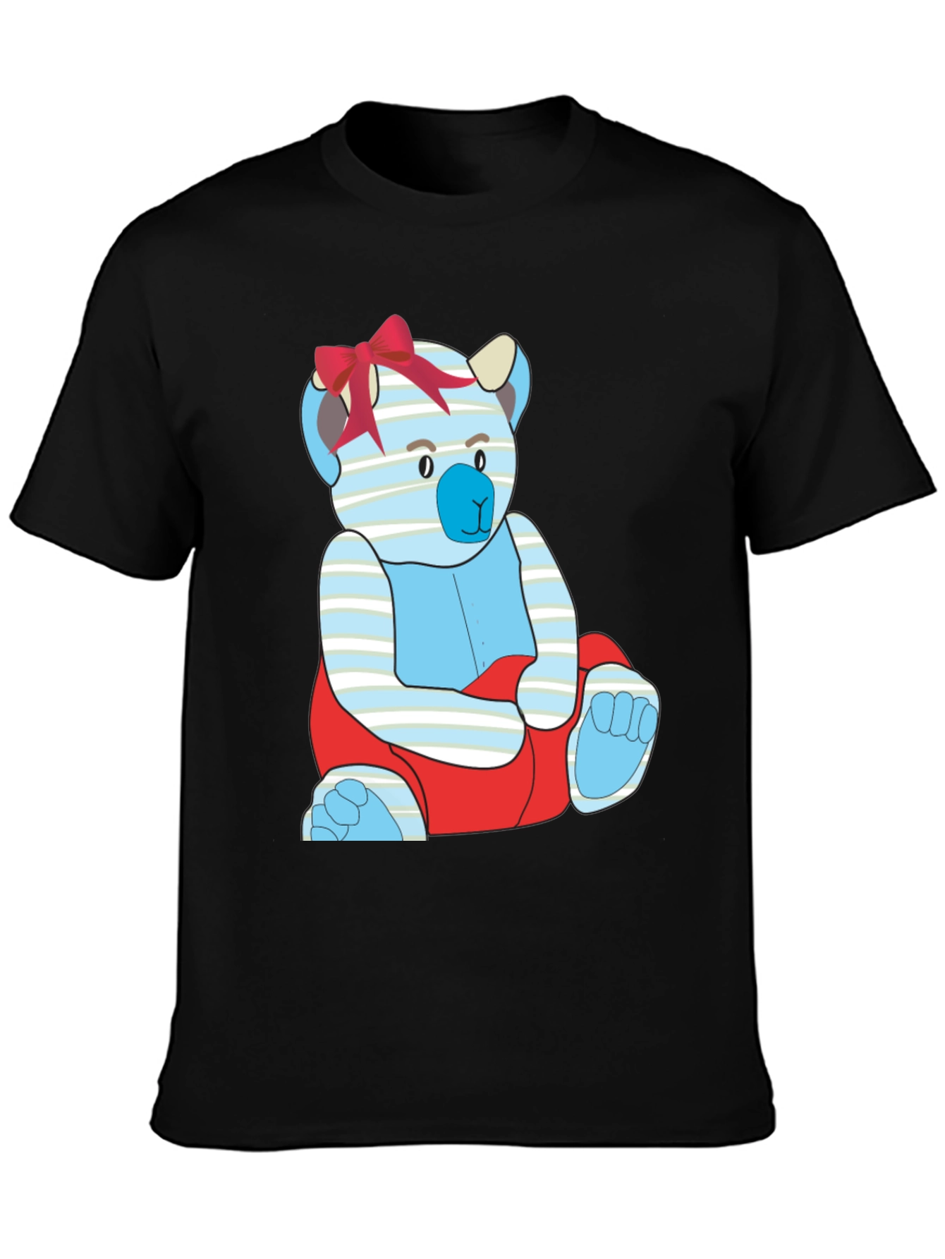 Black T-Shirt with Cute Cartoon Bear Design