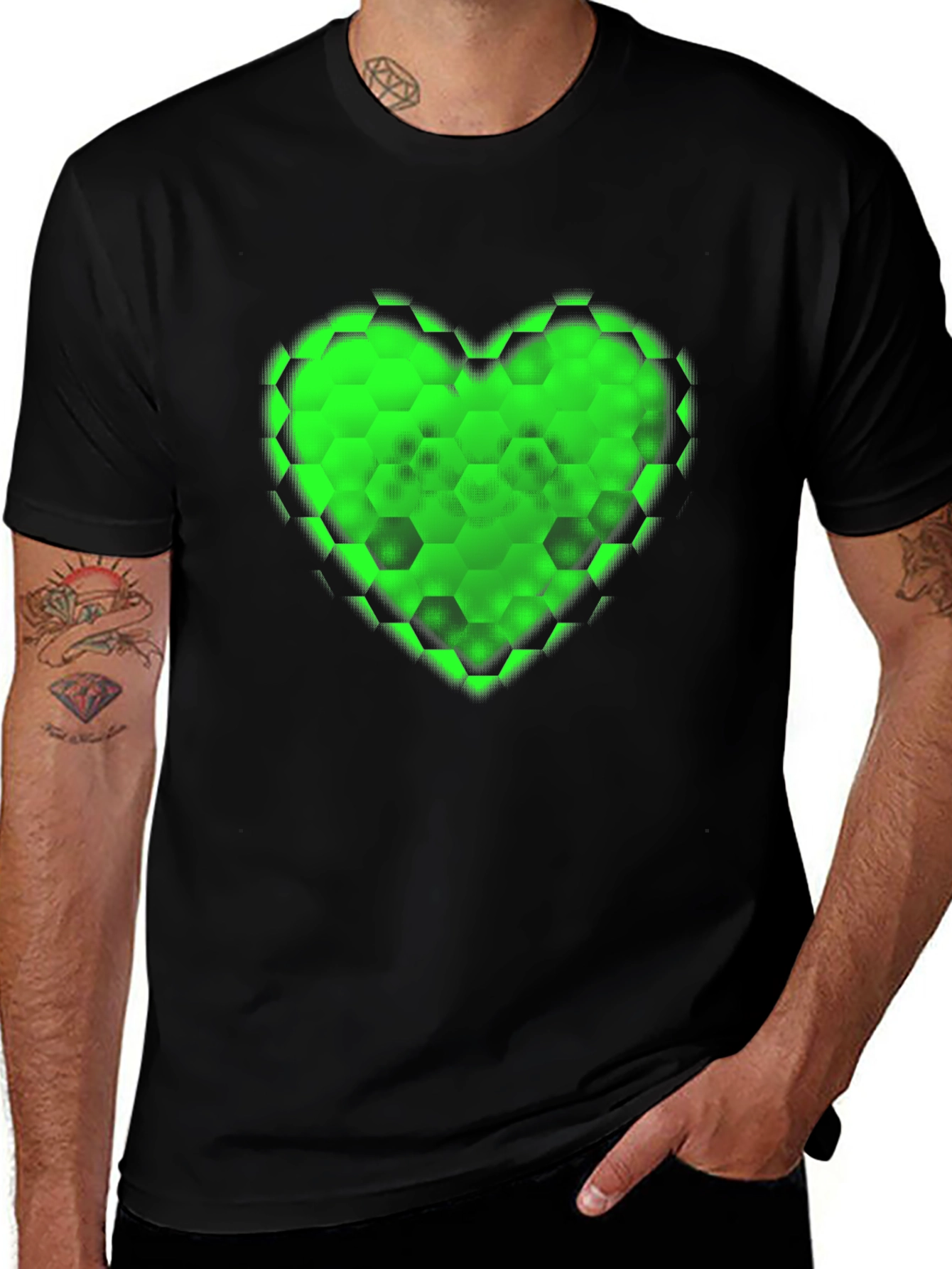 Green Hex Heart Graphic T-Shirt - Soft Cotton Blend