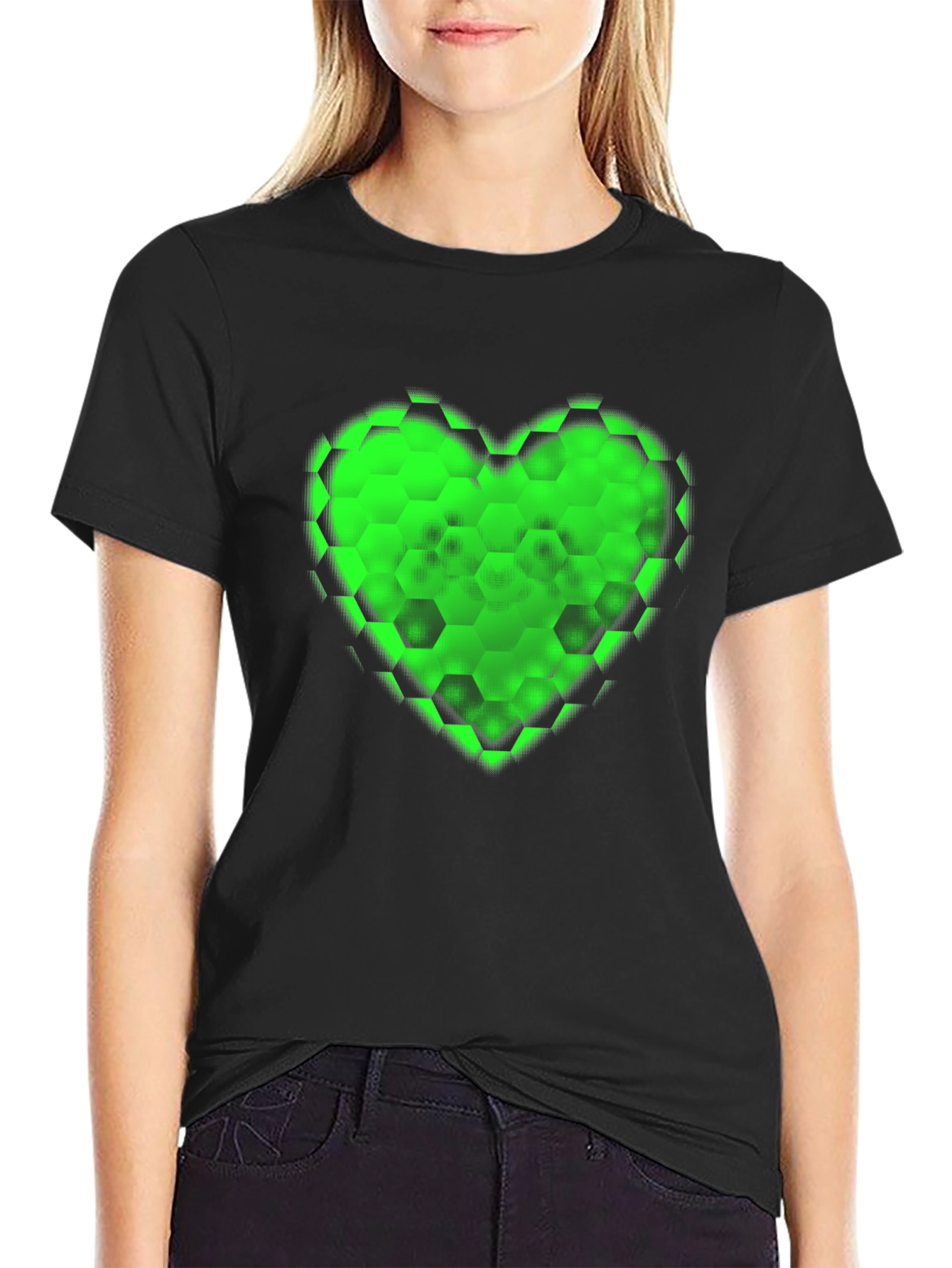 Green Hex Heart Graphic T-Shirt - Soft Cotton Blend