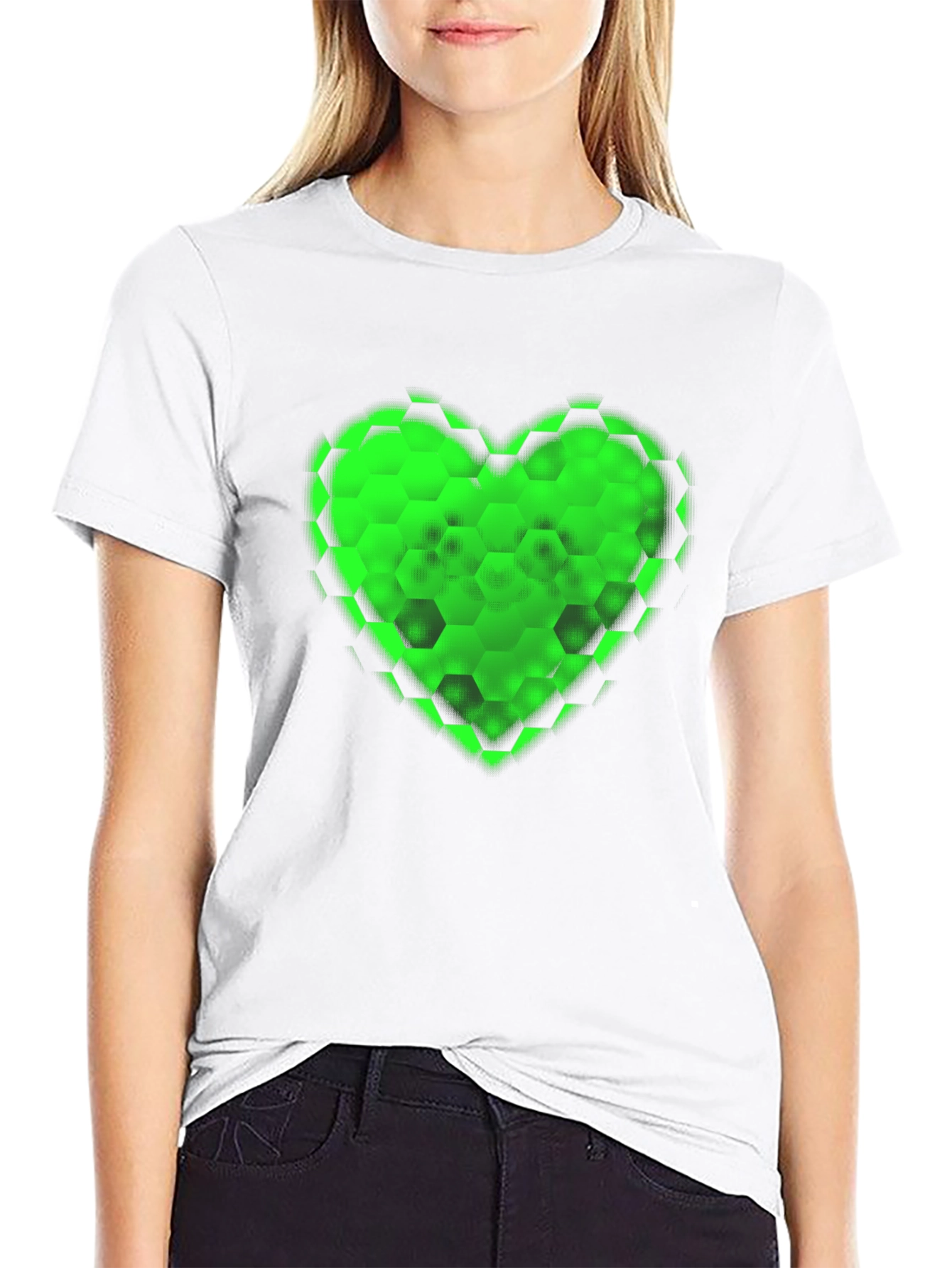 Green Hex Heart Graphic T-Shirt - Soft Cotton Blend