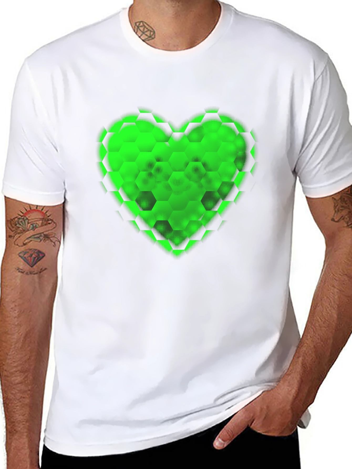 Green Hex Heart Graphic T-Shirt - Soft Cotton Blend