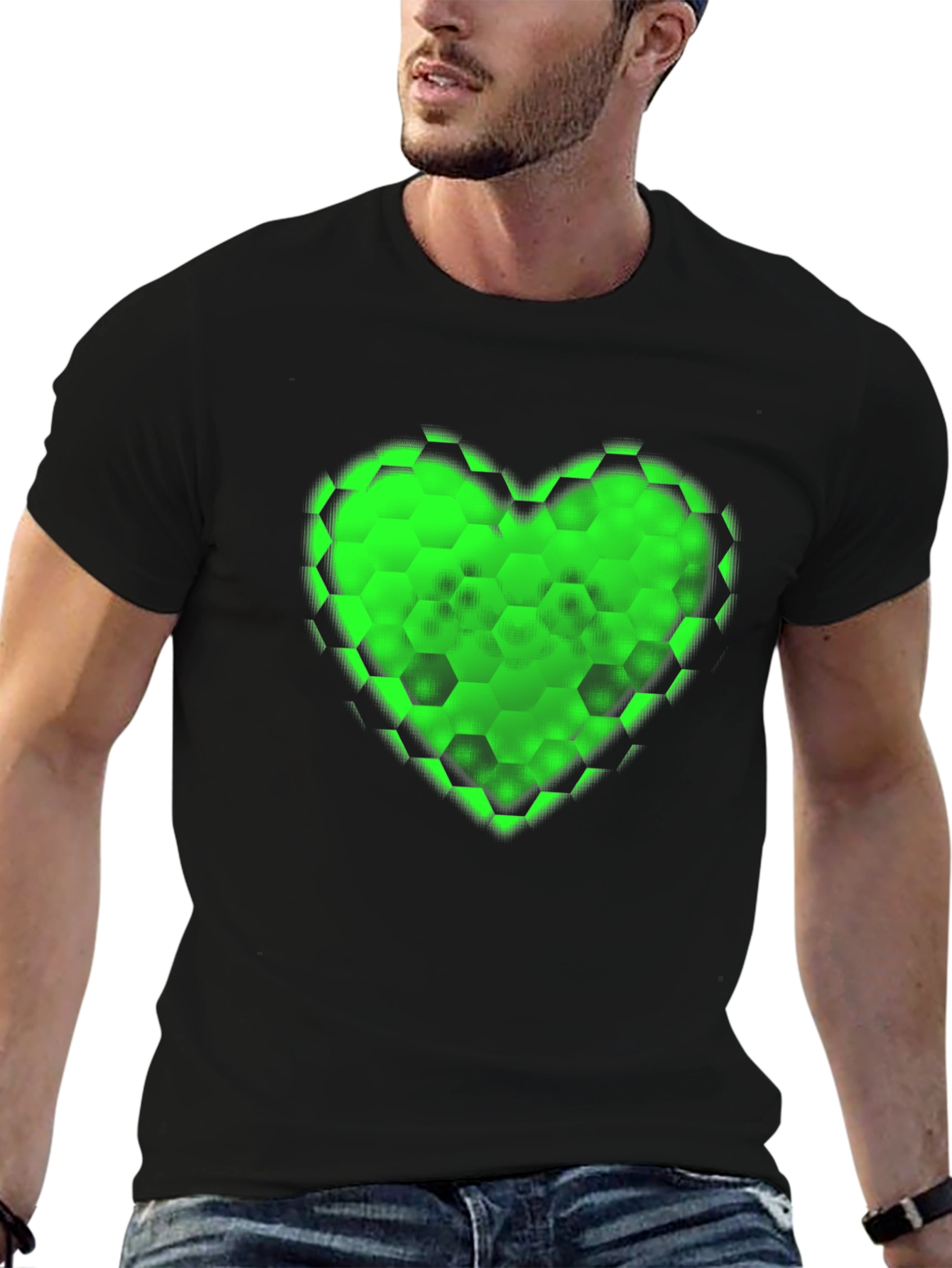 Green Hex Heart Graphic T-Shirt - Soft Cotton Blend