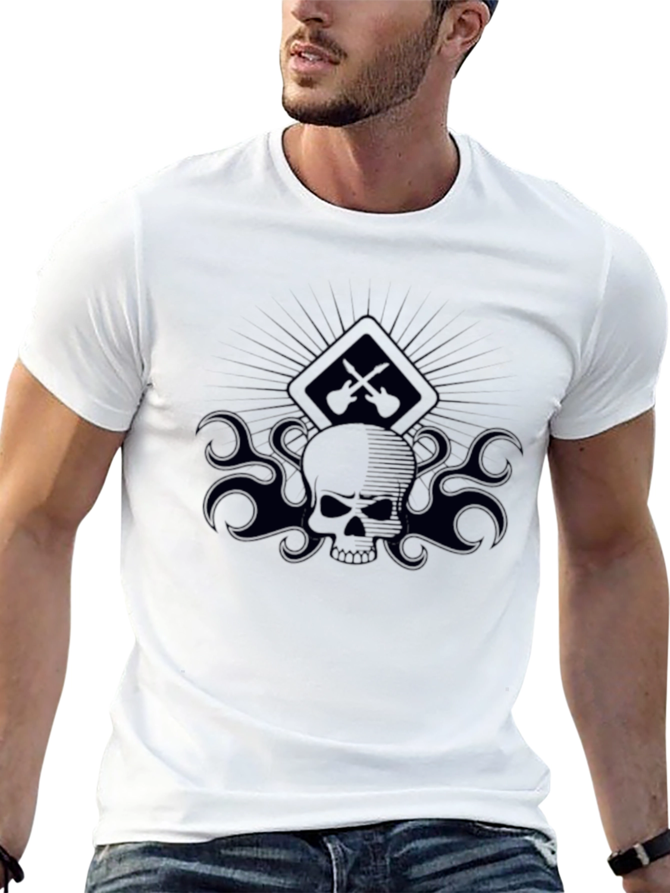 Skull & Guitars Graphic Tee - Mens Black T-Shirt