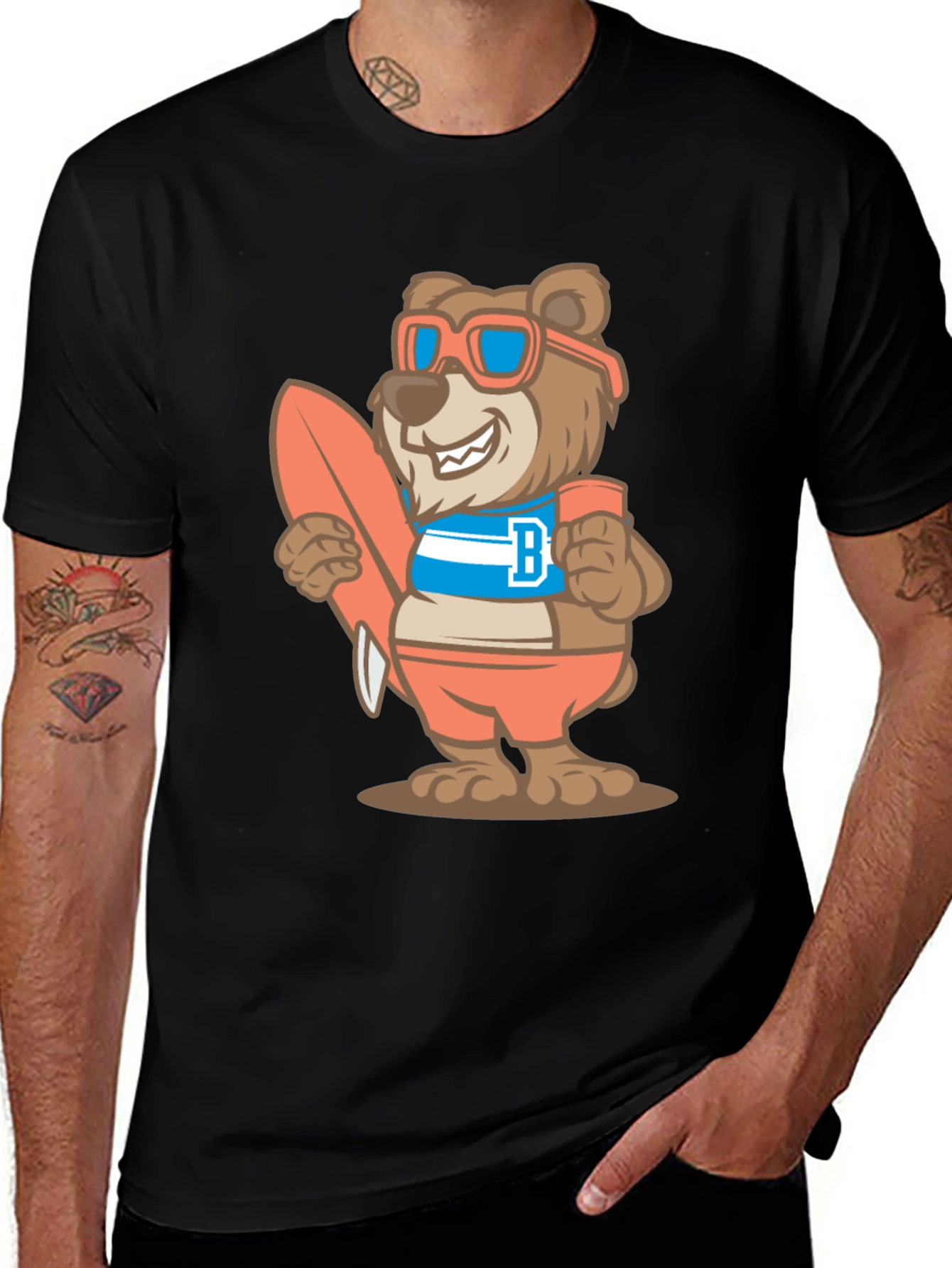 Surfer Bear Graphic T-Shirt - Black