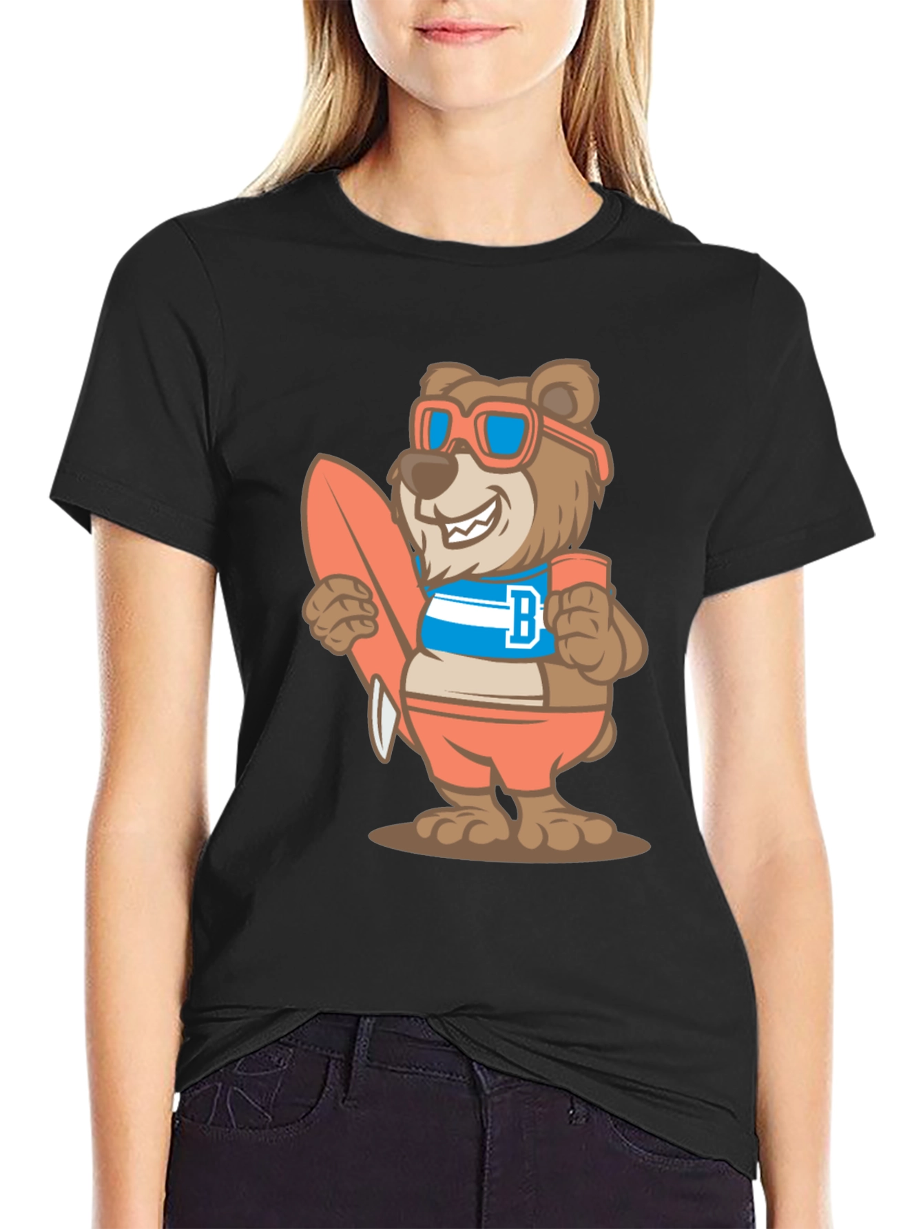 Surfer Bear Graphic T-Shirt - Black
