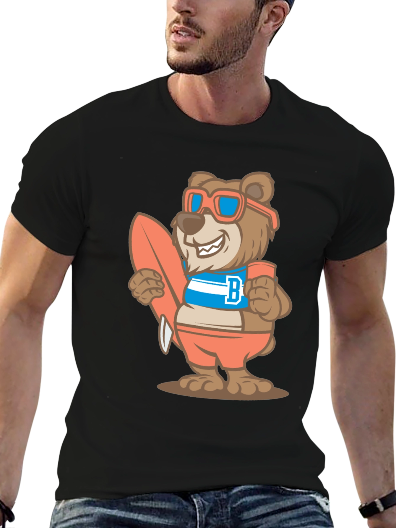 Surfer Bear Graphic T-Shirt - Black