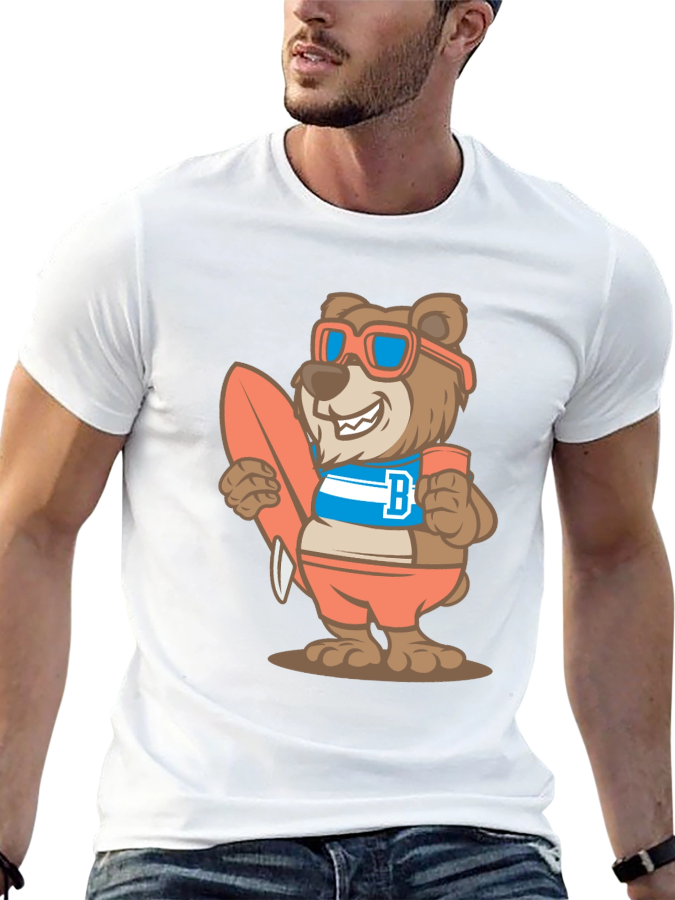 Surfer Bear Graphic T-Shirt - Black