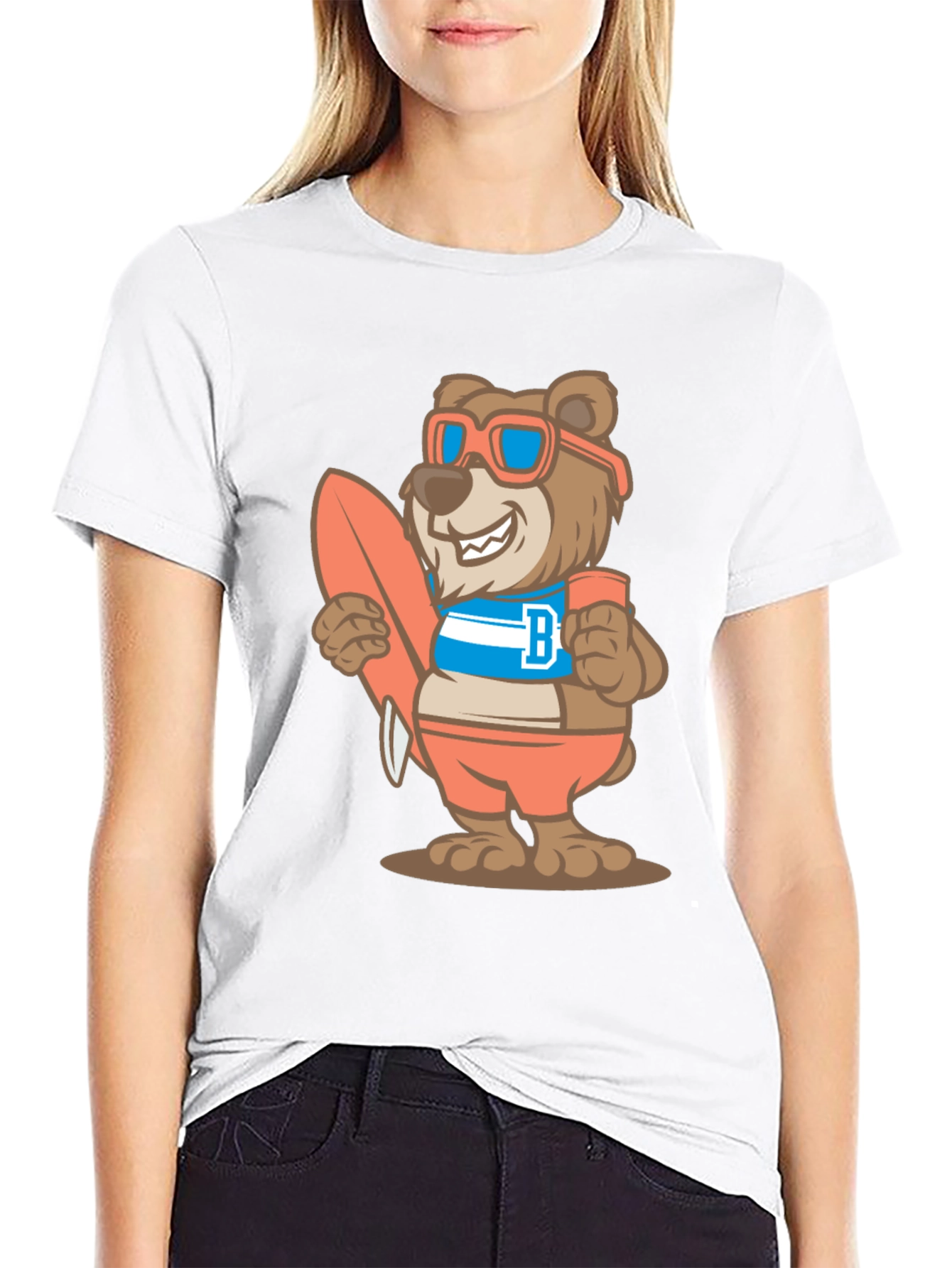 Surfer Bear Graphic T-Shirt - Black