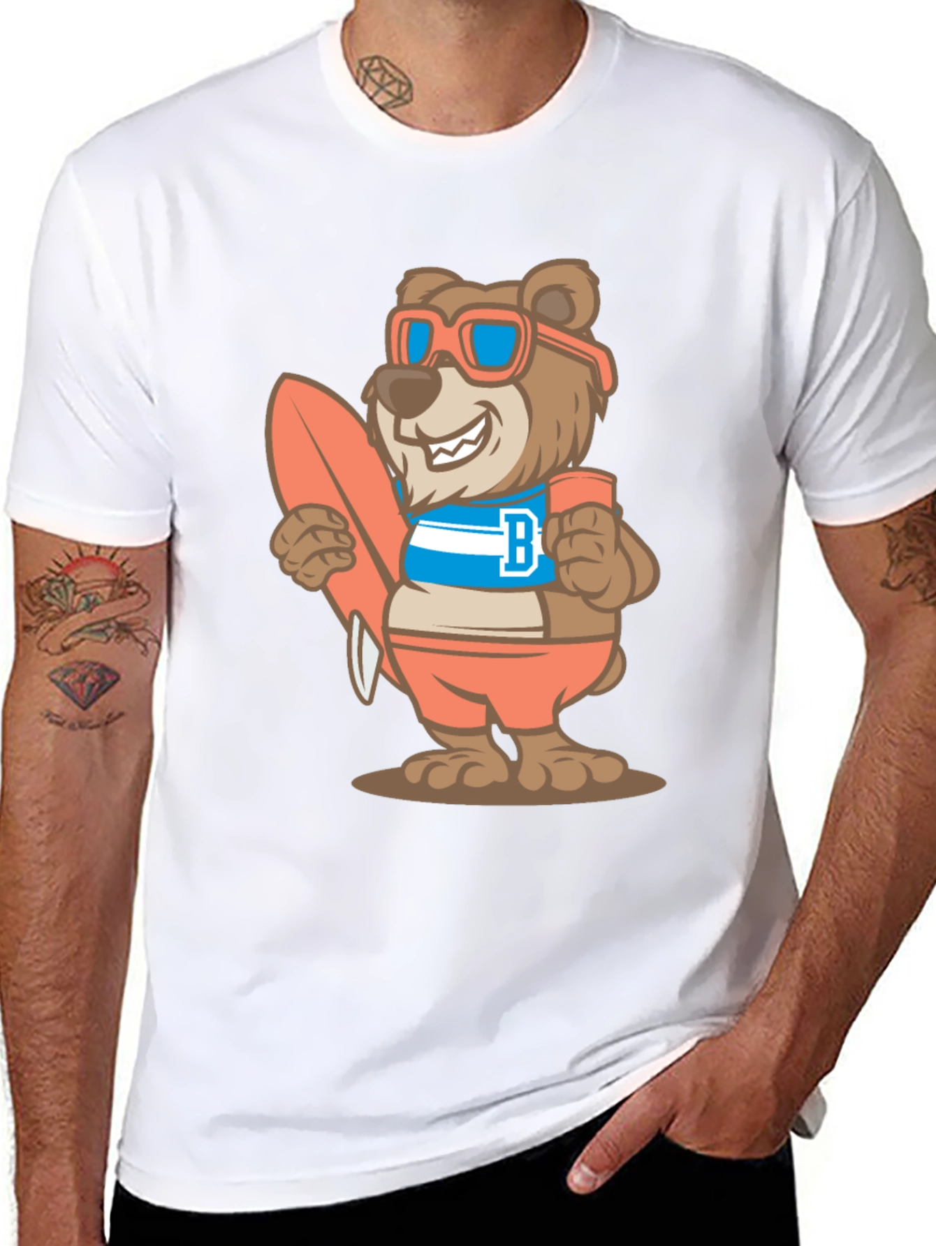 Surfer Bear Graphic T-Shirt - Black