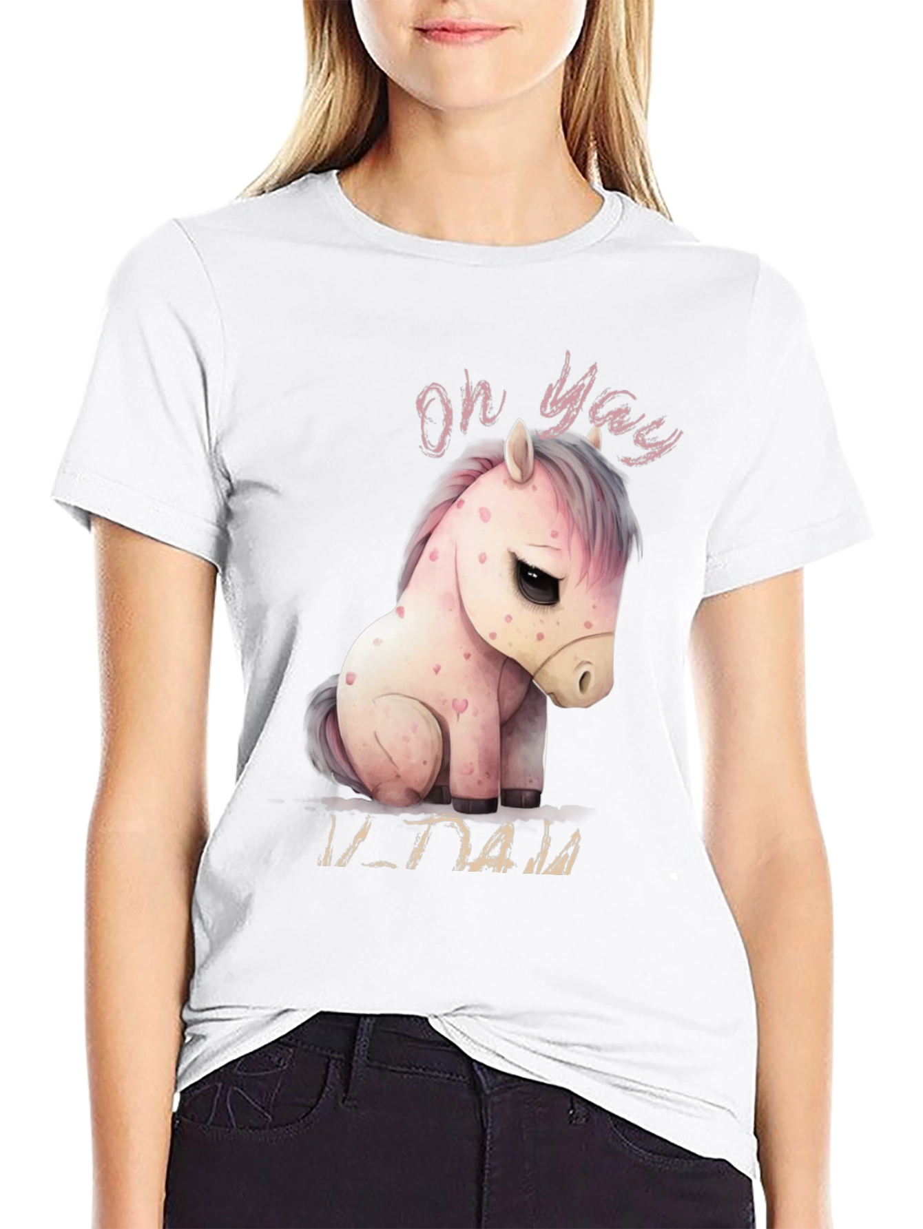 Oh Yay! Cute Pony Graphic Black T-Shirt