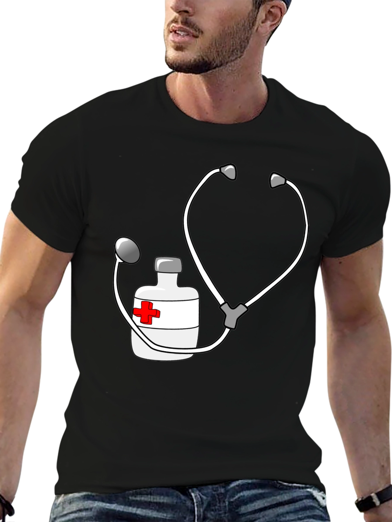 Novelty Nurse/Doctor Stethoscope & Medicine T-Shirt