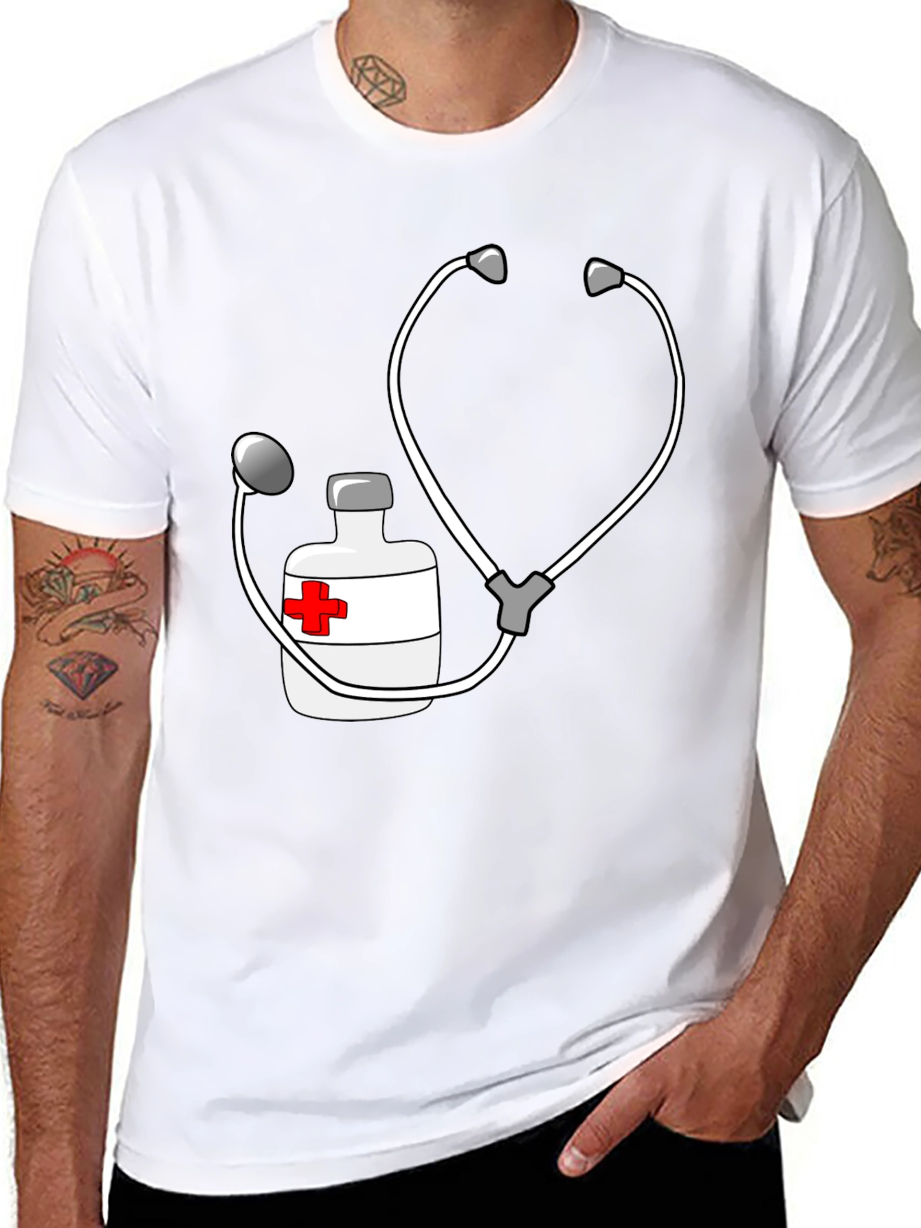 Novelty Nurse/Doctor Stethoscope & Medicine T-Shirt