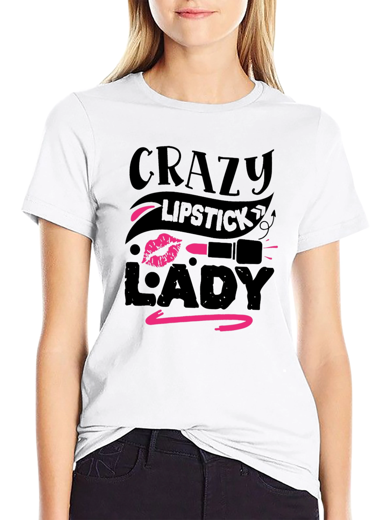 Crazy Lipstick Lady Black T-Shirt