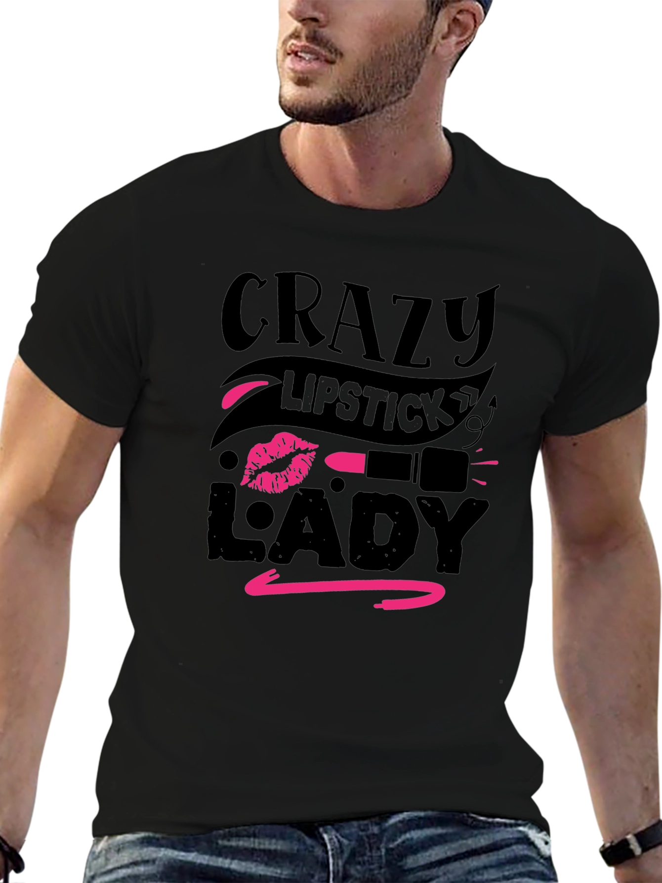 Crazy Lipstick Lady Black T-Shirt